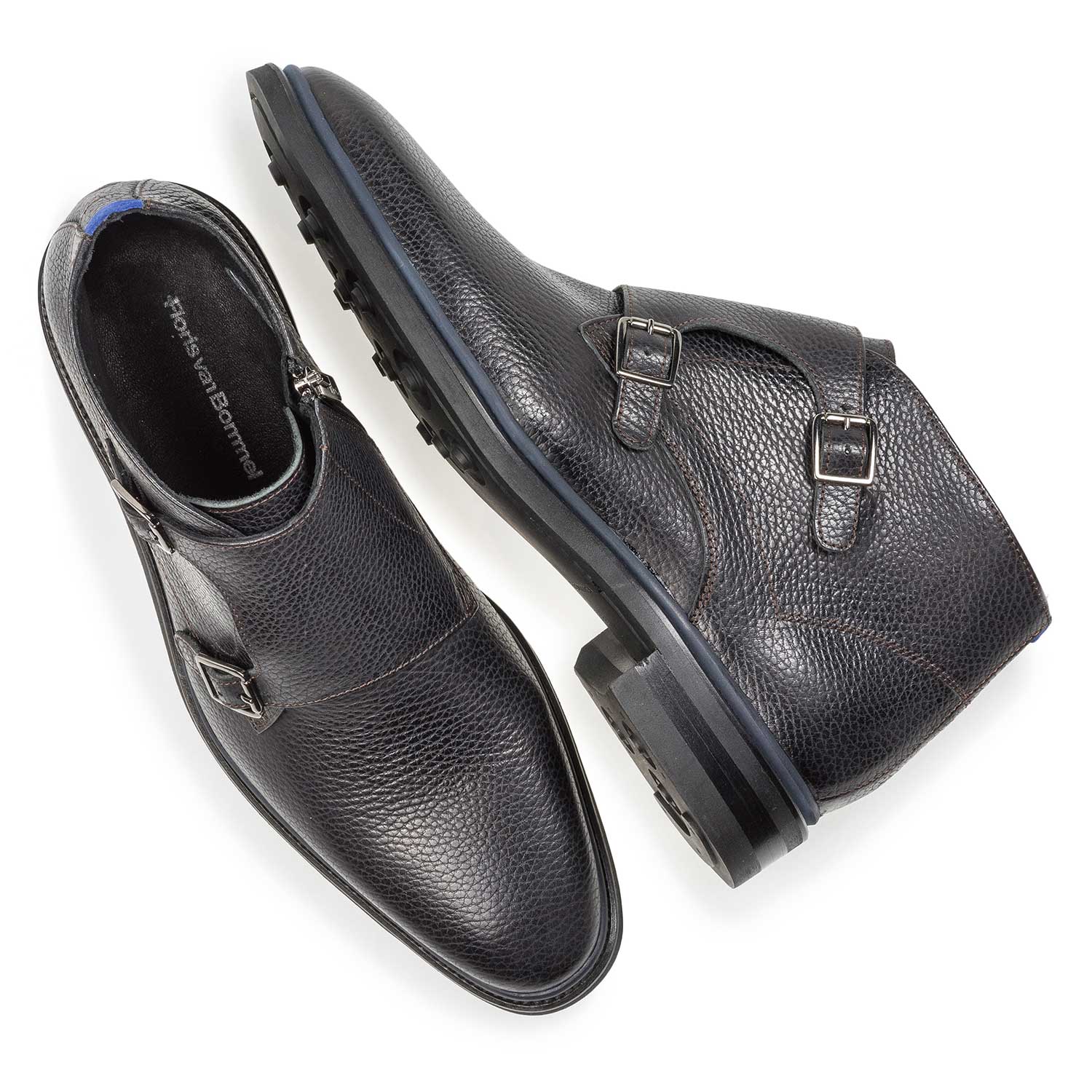 10672/03 - Black calf leather monk strap with print 10672/03 - Black calf leather monk strap with print