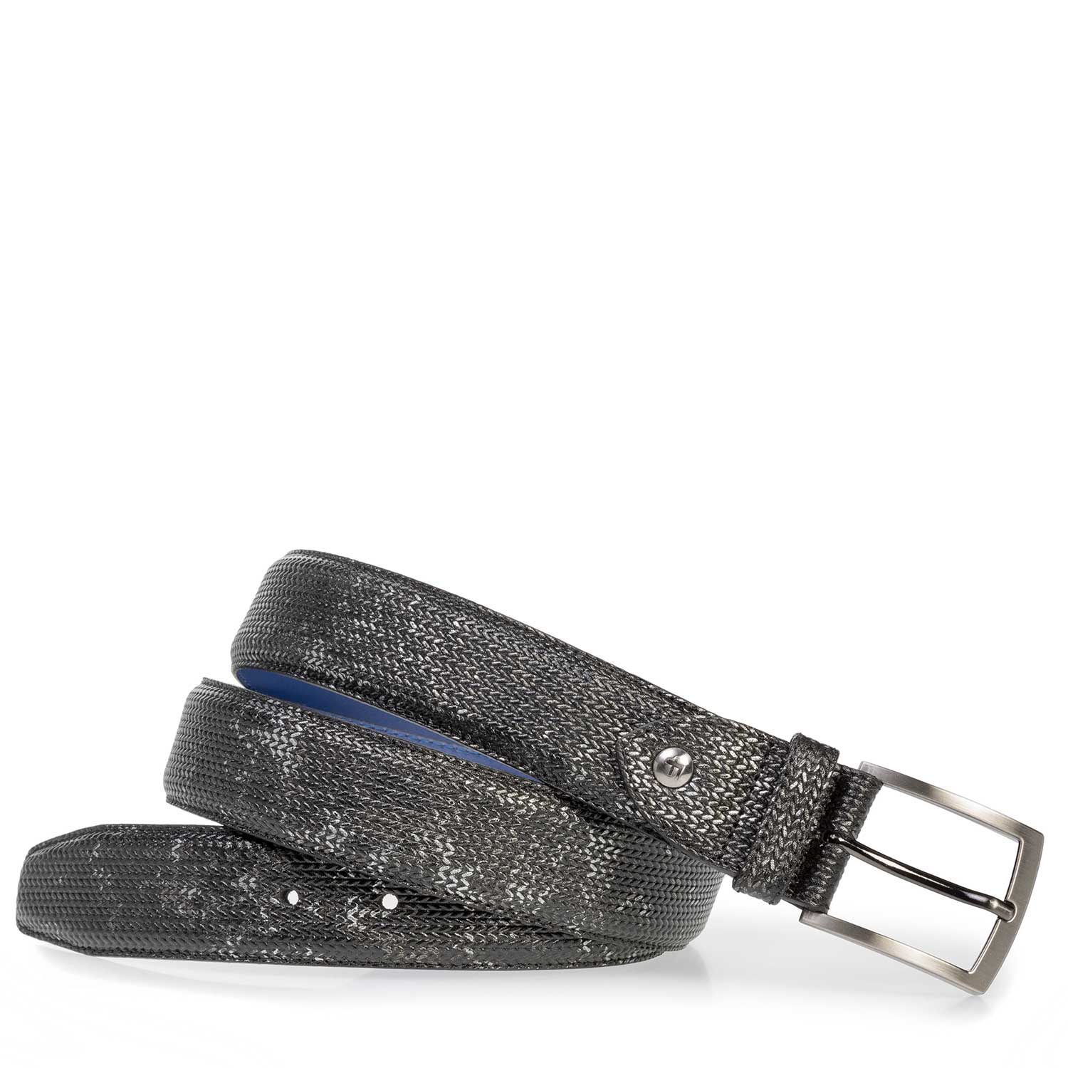 75201/30 - Donkergrijze leren riem met metallicprint 75201/30 - Donkergrijze leren riem met metallicprint