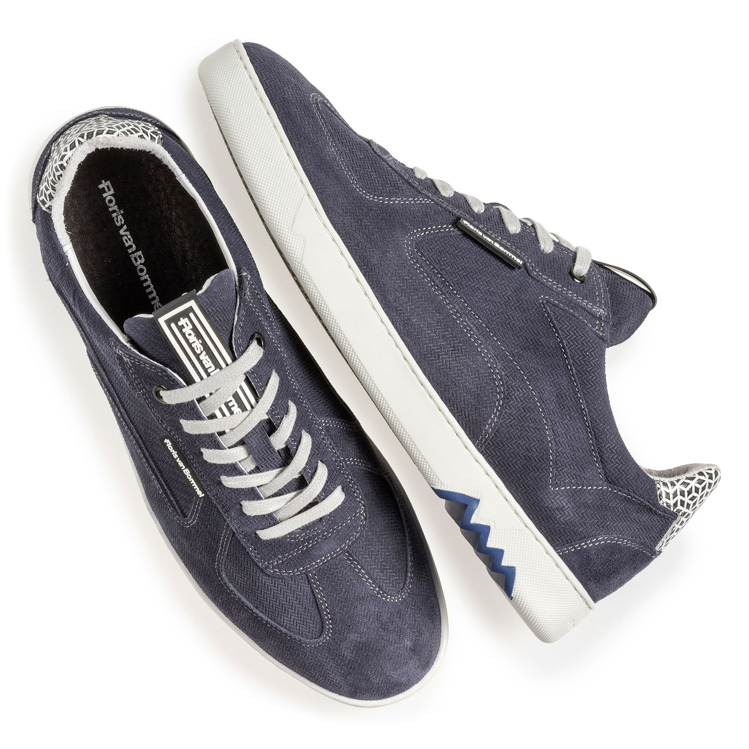 16342/22 - Blauwe suède sneaker met print 16342/22 - Blauwe suède sneaker met print