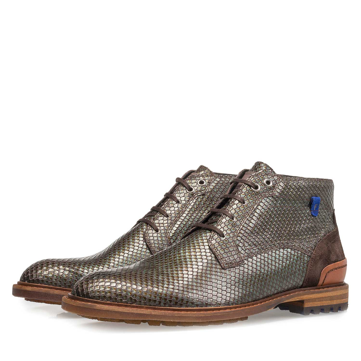 10683/00 - Premium green printed metallic leather lace shoe 10683/00 - Premium green printed metallic leather lace shoe
