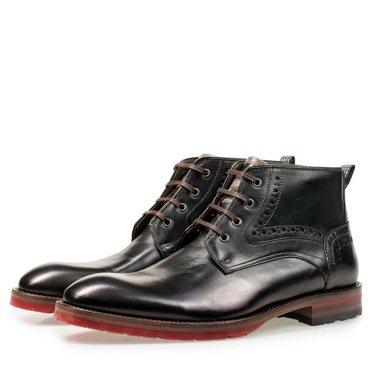 10317/10 - Black calf leather lace boot with red sole 10317/10 - Black calf leather lace boot with red sole
