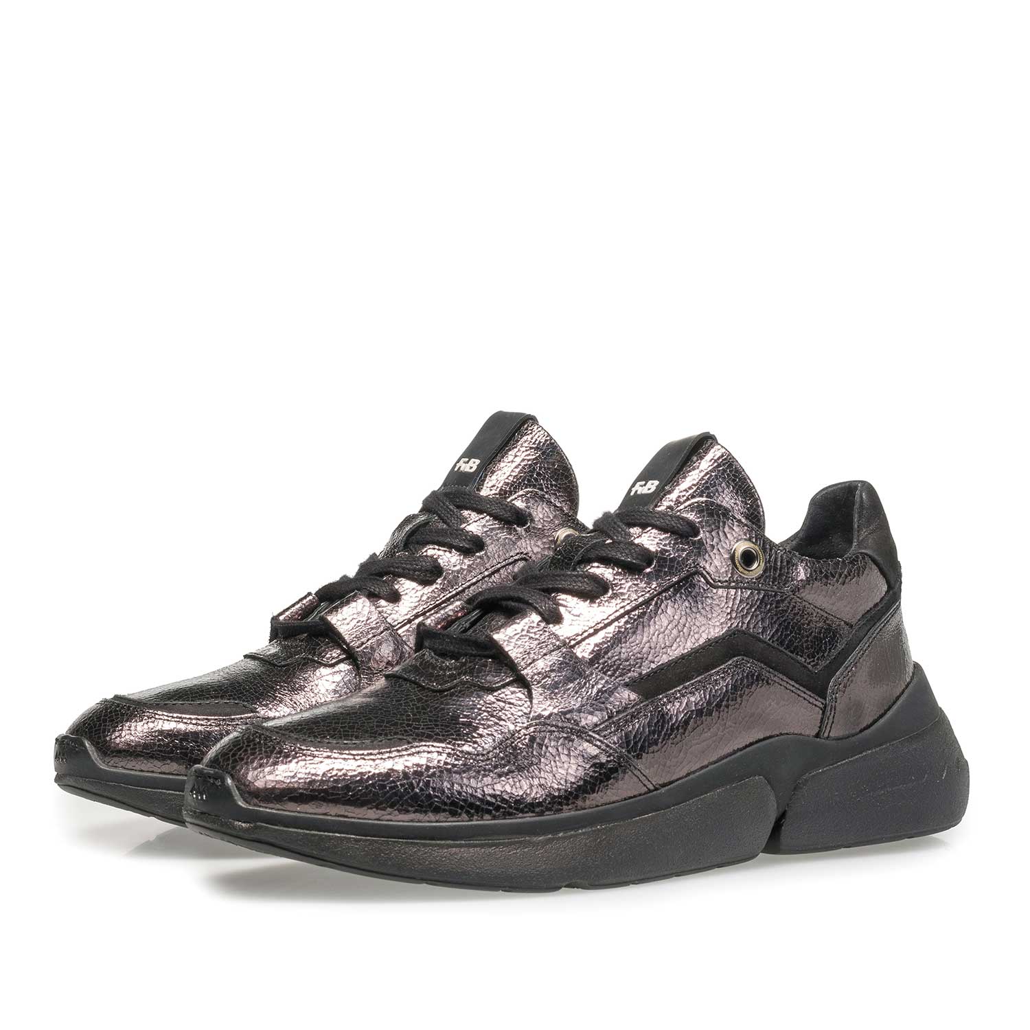 85291/07 - Donkergrijze leren sneaker met metallicprint 85291/07 - Donkergrijze leren sneaker met metallicprint