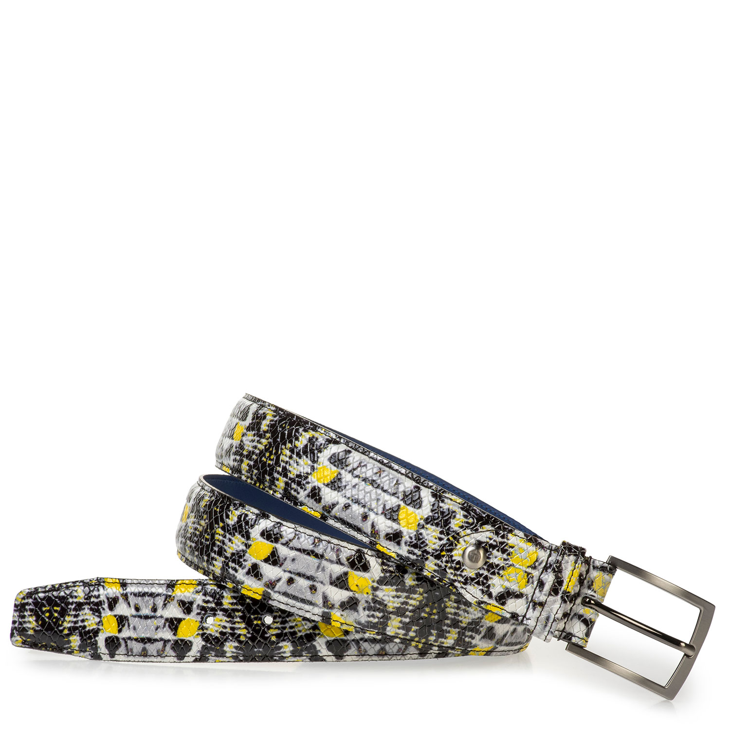 75201/98 - Zwart/grijze lakleren riem met gele details 75201/98 - Zwart/grijze lakleren riem met gele details