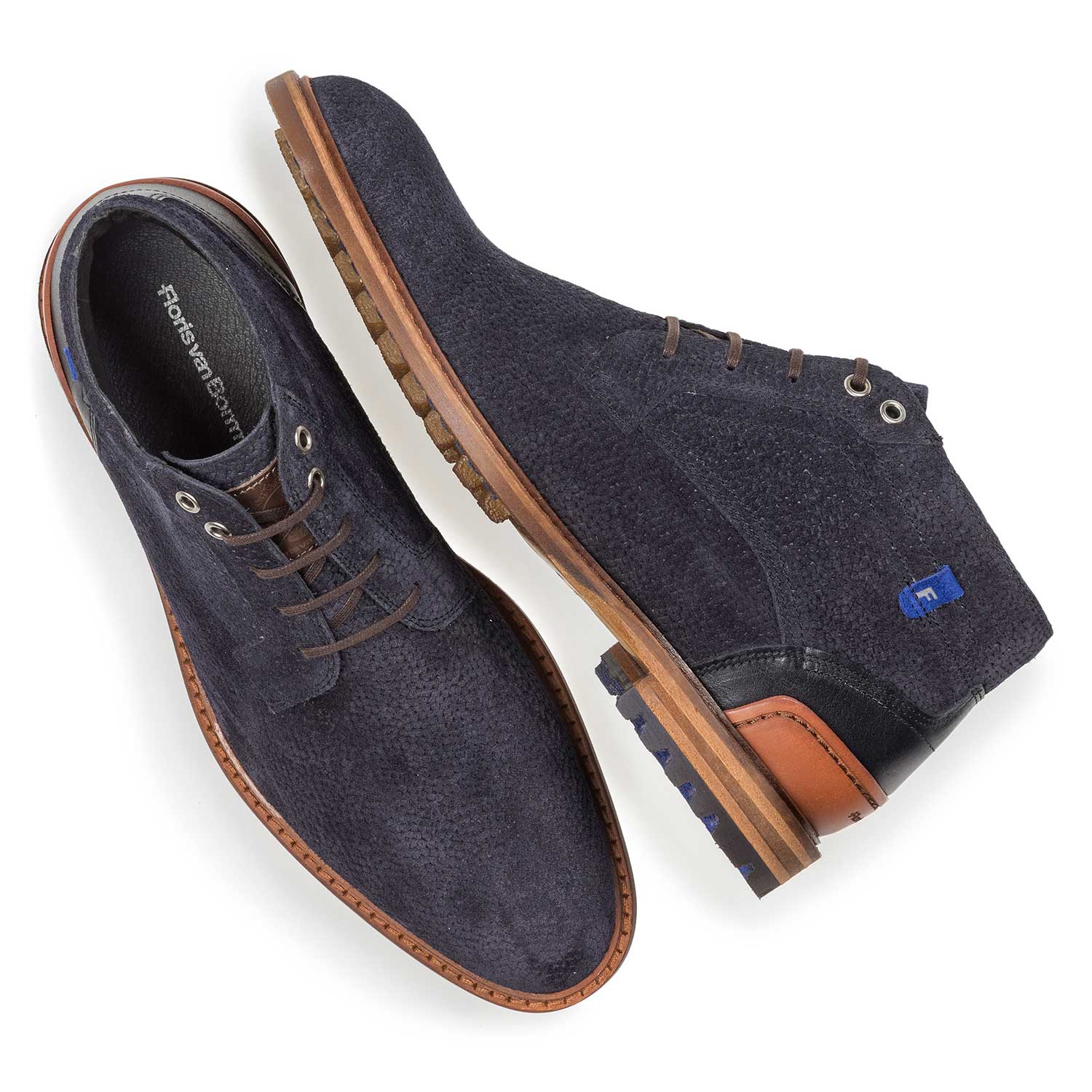 20228/25 - Dark blue printed suede leather lace boot 20228/25 - Dark blue printed suede leather lace boot