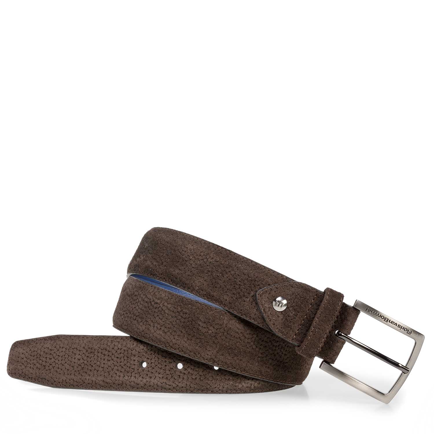 75202/22 - Dark brown suede leather belt with print 75202/22 - Dark brown suede leather belt with print