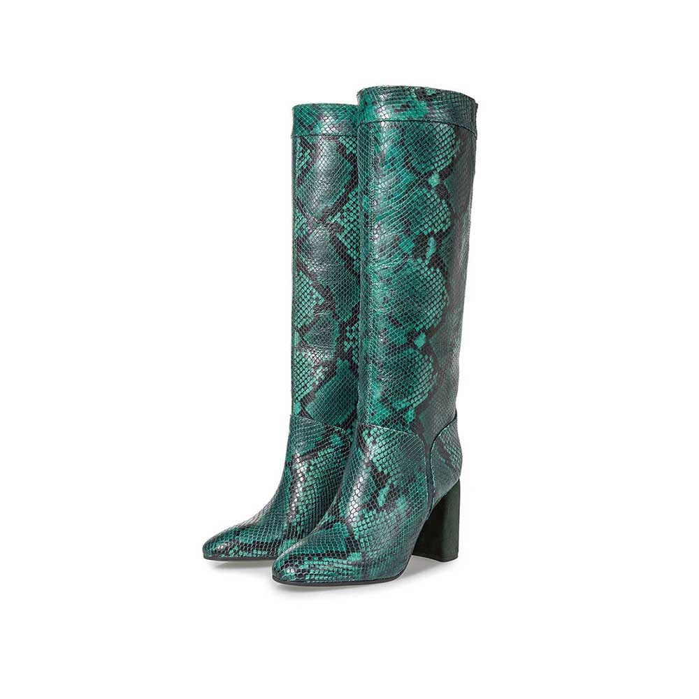 85708/01 - Groene hoge laars met snakeprint 85708/01 - Groene hoge laars met snakeprint