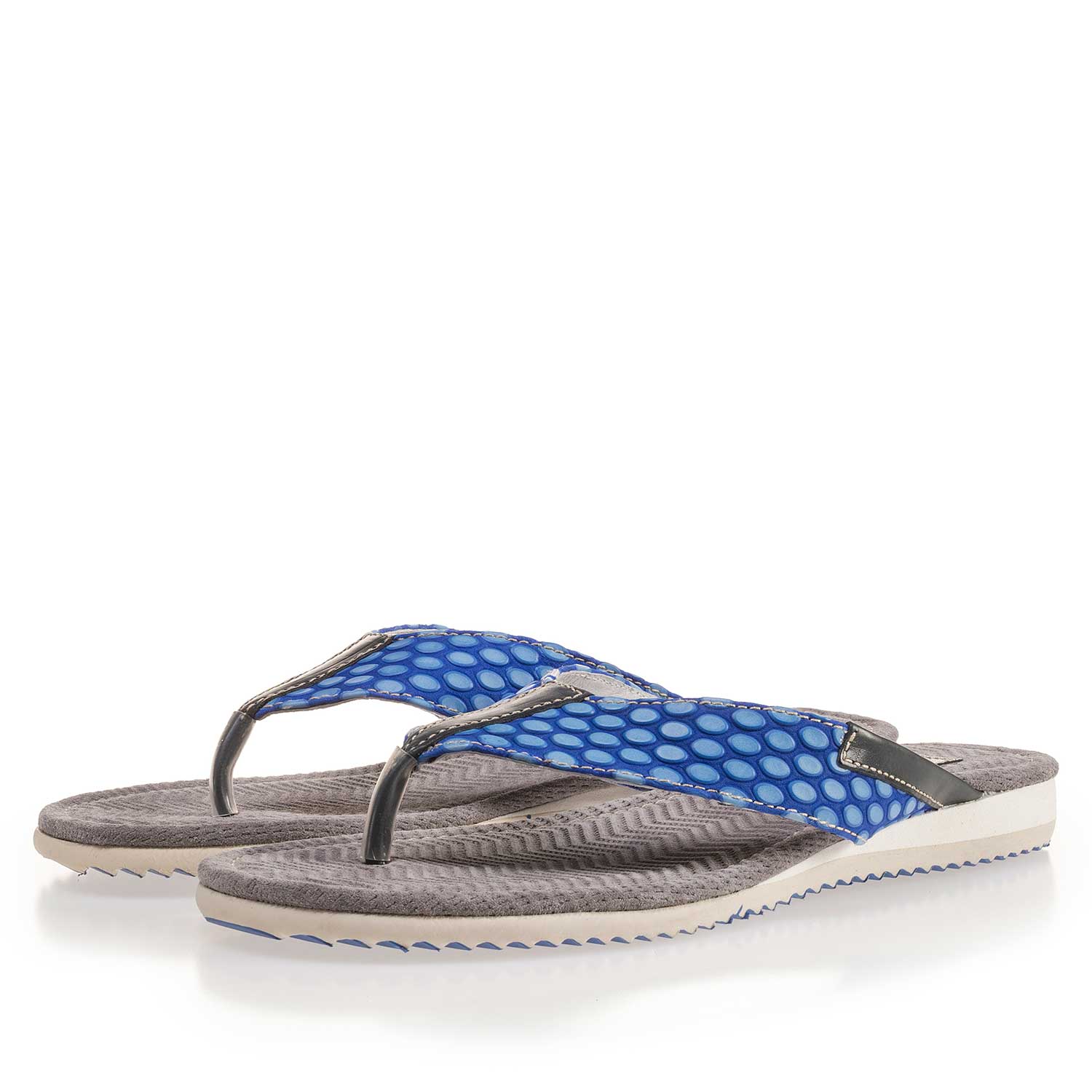 20022/22 - Kobaltblauwe leren teenslipper met print 20022/22 - Kobaltblauwe leren teenslipper met print