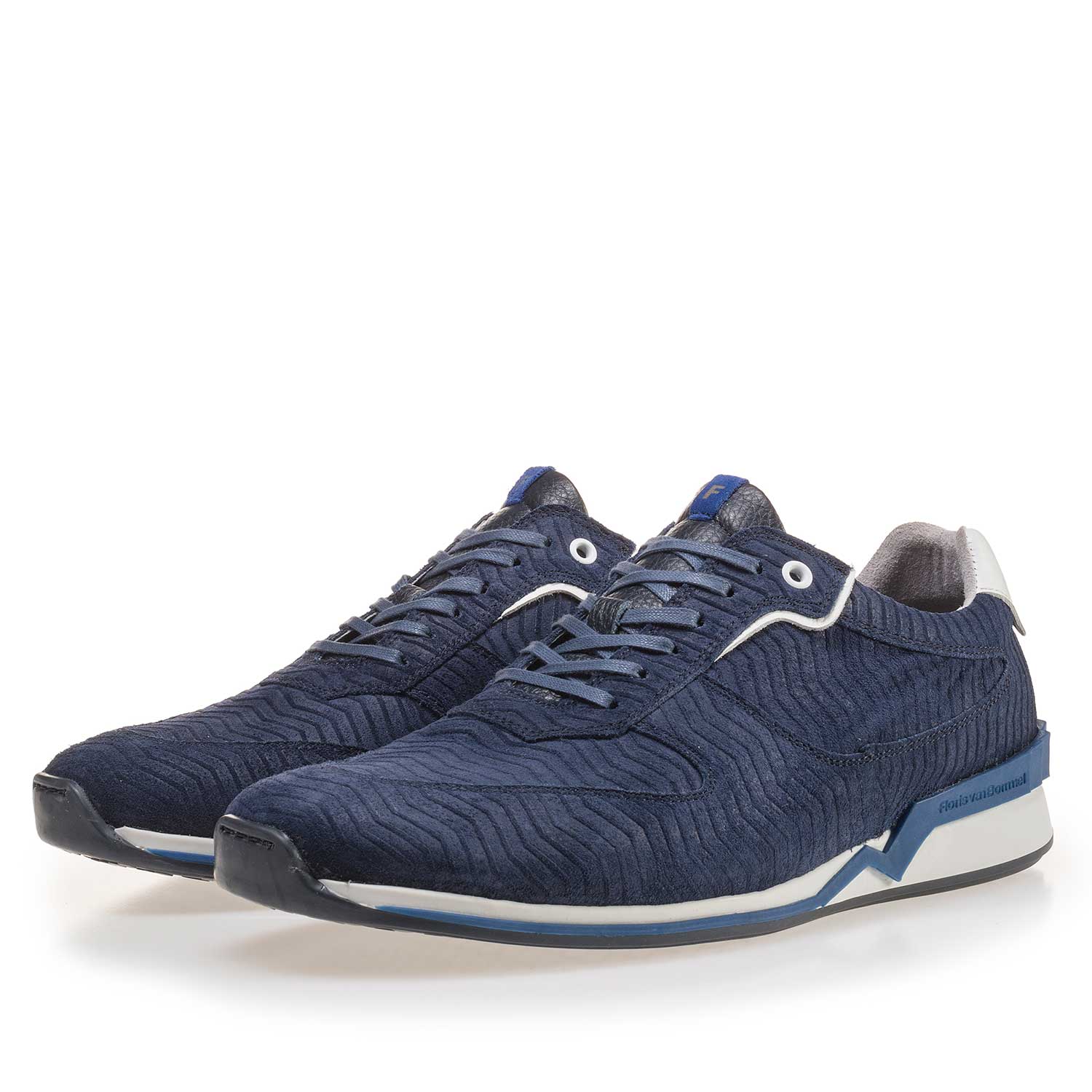 16225/00 - Dark blue suede leather sneaker with a zig-zag print 16225/00 - Dark blue suede leather sneaker with a zig-zag print