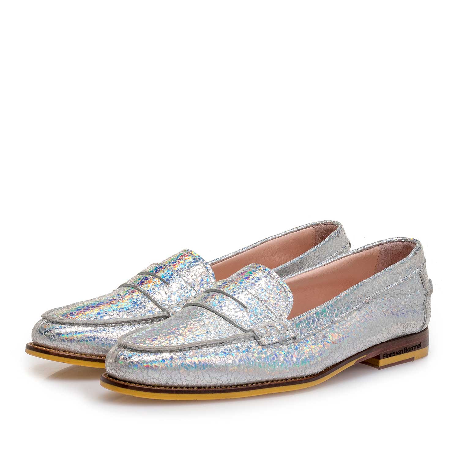 85409/00 - Silver metallic leather loafer with craquelé effect 85409/00 - Silver metallic leather loafer with craquelé effect