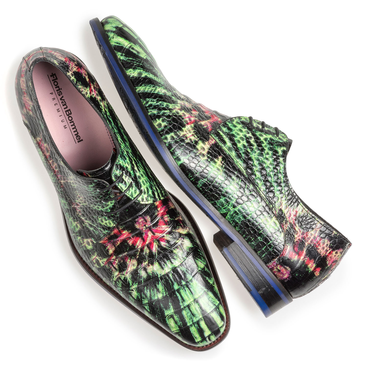 18204/02 - Premium leren veterschoen groen/roze 18204/02 - Premium leren veterschoen groen/roze