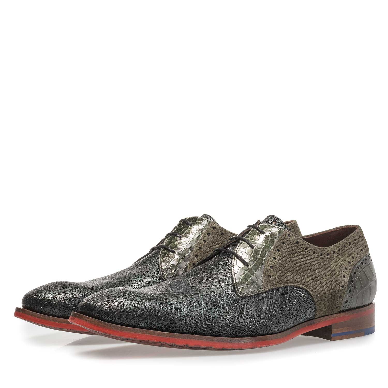 18106/08 - Dark green leather lace shoe with metallic print 18106/08 - Dark green leather lace shoe with metallic print