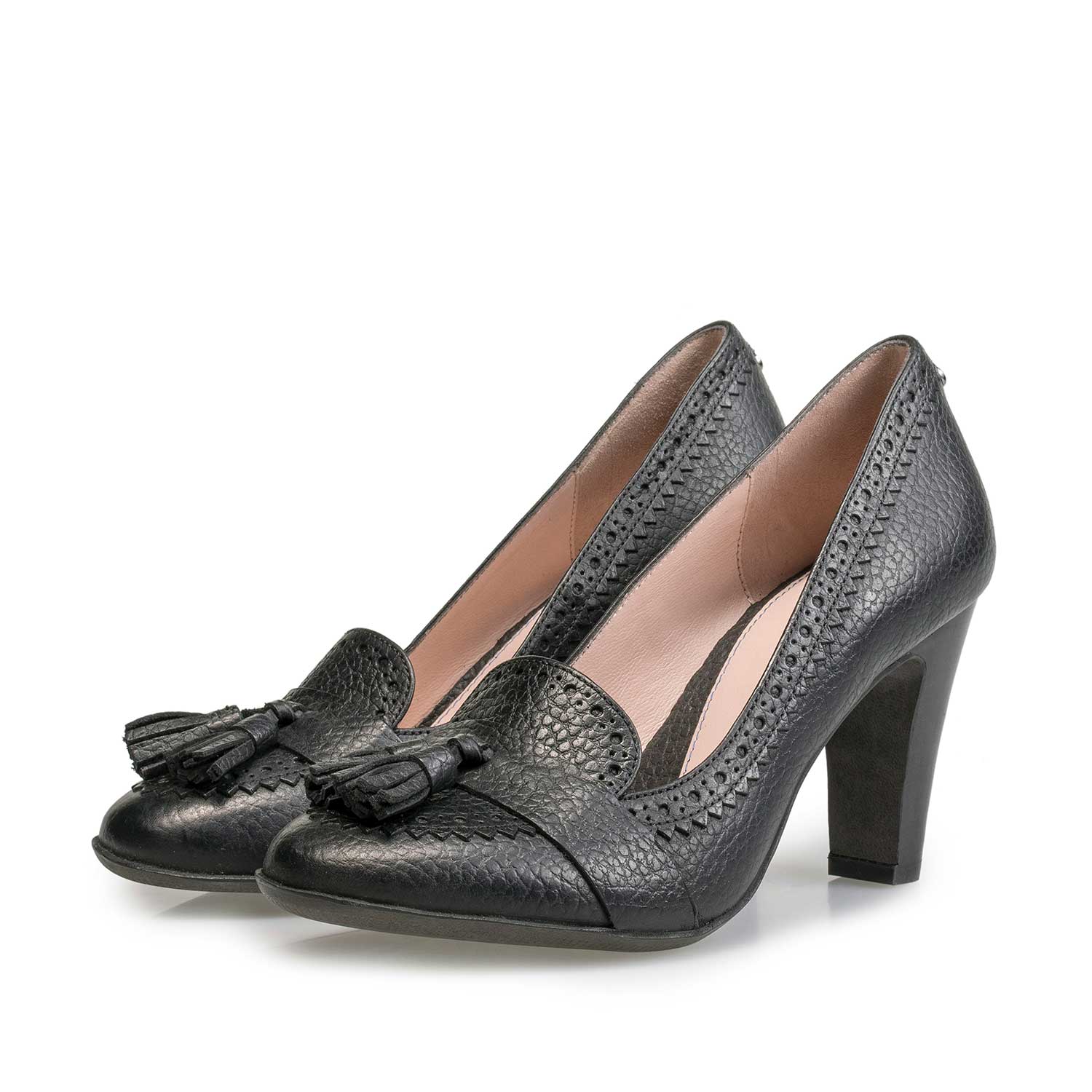 85500/02 - Zwarte leren pump met kwastjes 85500/02 - Zwarte leren pump met kwastjes