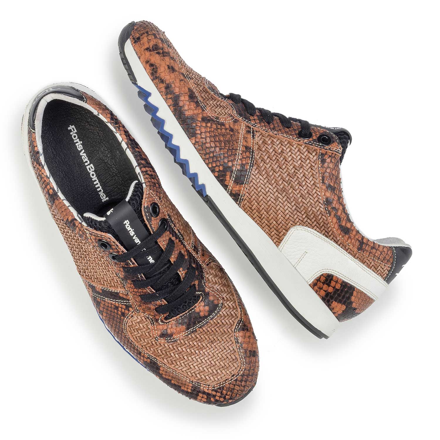 16171/06 - Cognac leren sneaker met snakeprint 16171/06 - Cognac leren sneaker met snakeprint