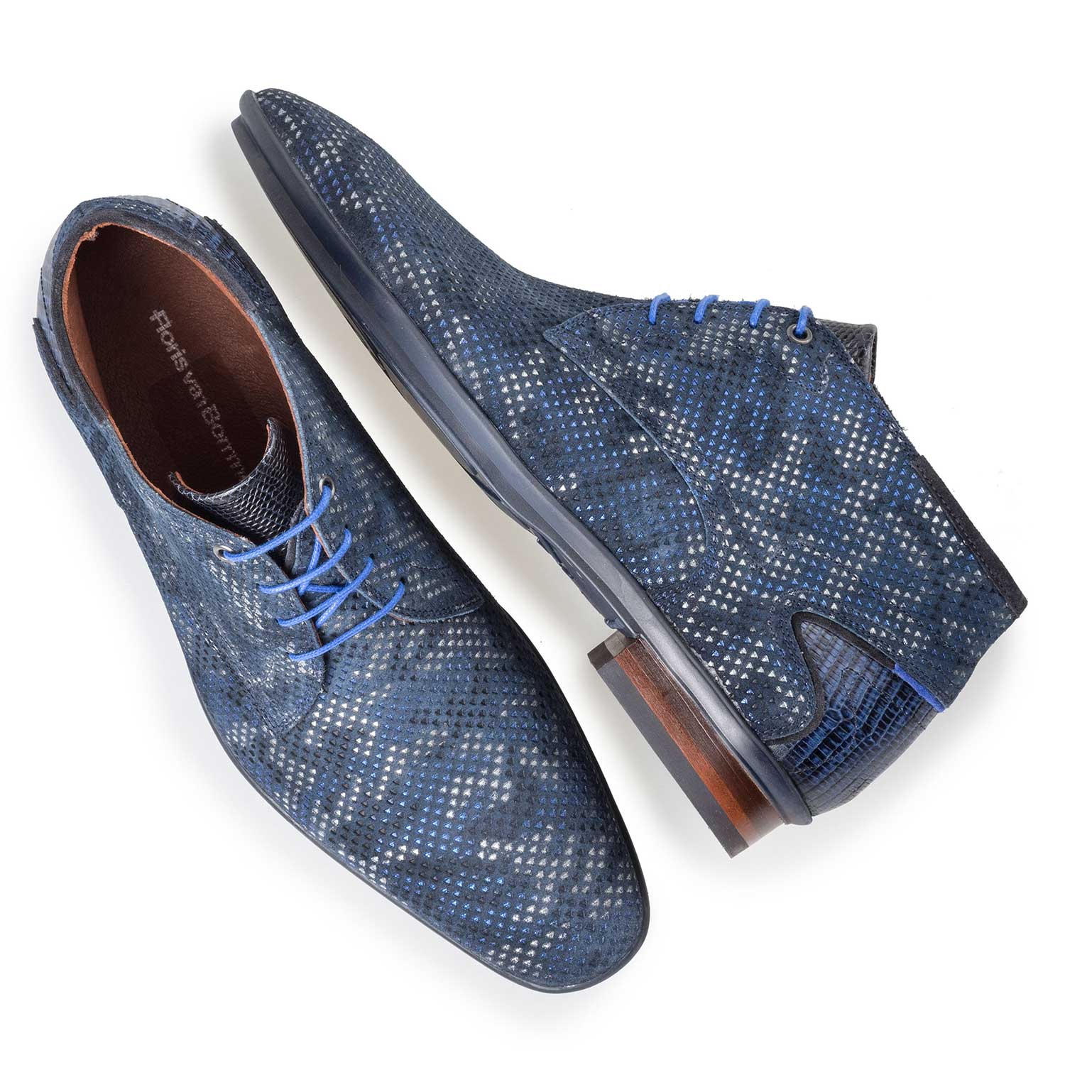 10131/03 - Mid-high blue patterned lace shoe 10131/03 - Mid-high blue patterned lace shoe