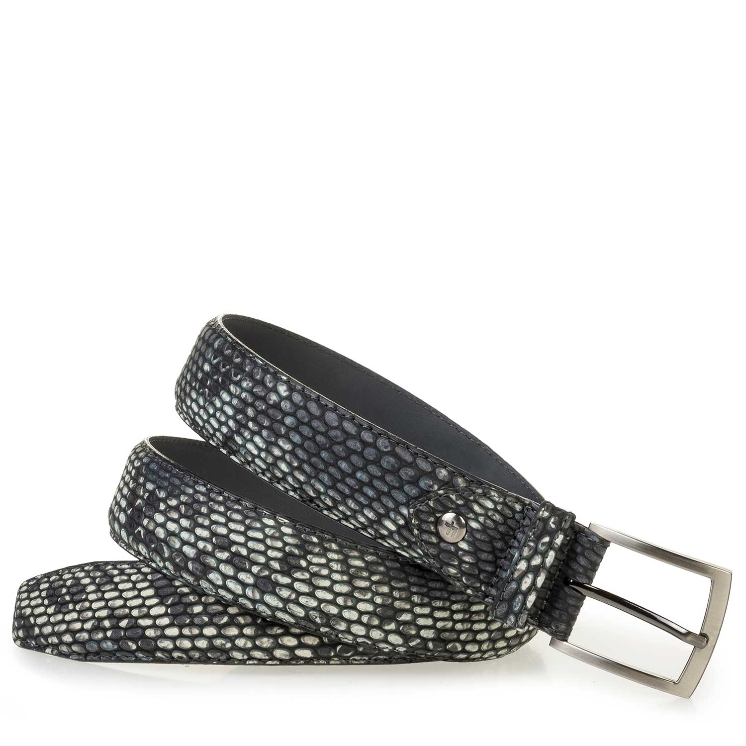 75200/55 - Grijze kalfsleren riem met snakeprint 75200/55 - Grijze kalfsleren riem met snakeprint