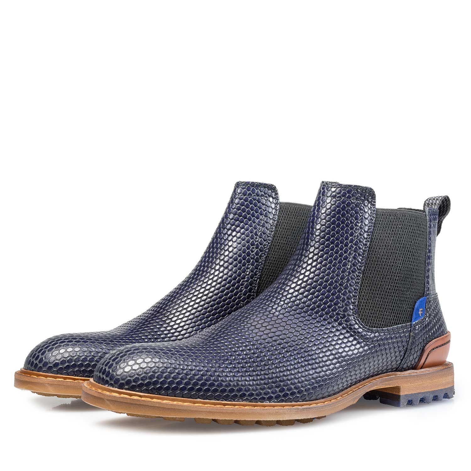 10230/07 - Blauwe leren chelsea boot met print 10230/07 - Blauwe leren chelsea boot met print