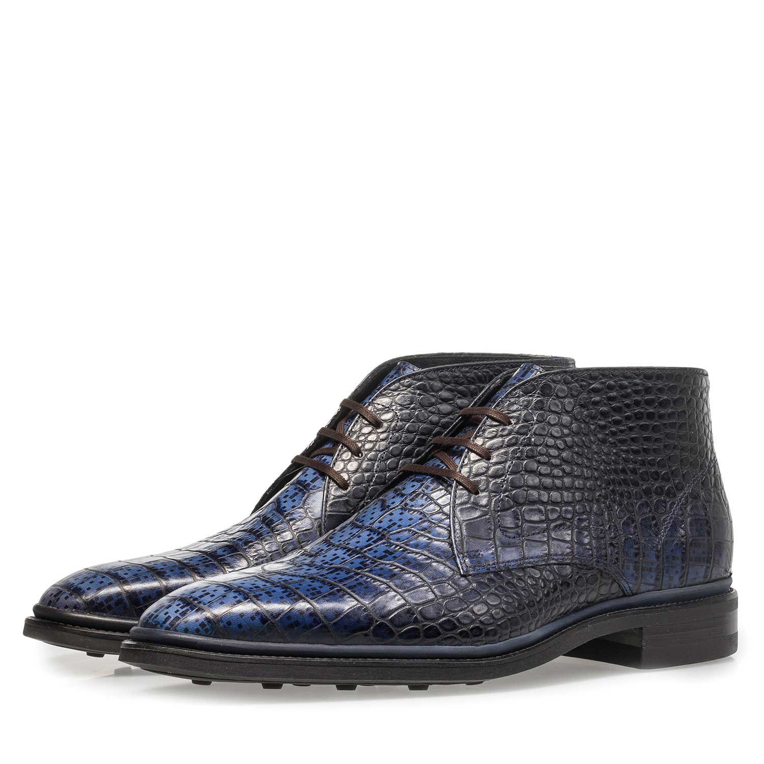 10623/02 - Premium blauwe crocoleren veterschoen 10623/02 - Premium blauwe crocoleren veterschoen