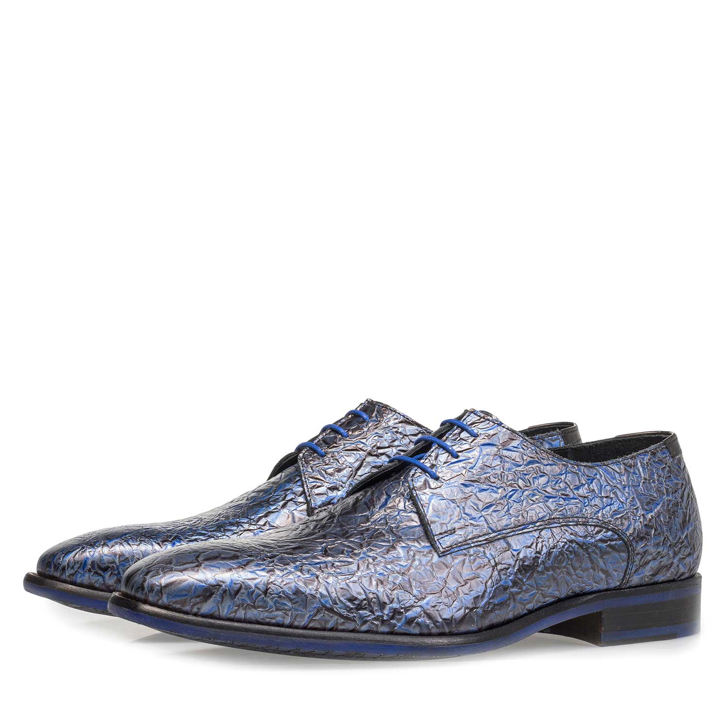 18097/05 - Premium donkerblauwe lakleren veterschoen met print 18097/05 - Premium donkerblauwe lakleren veterschoen met print