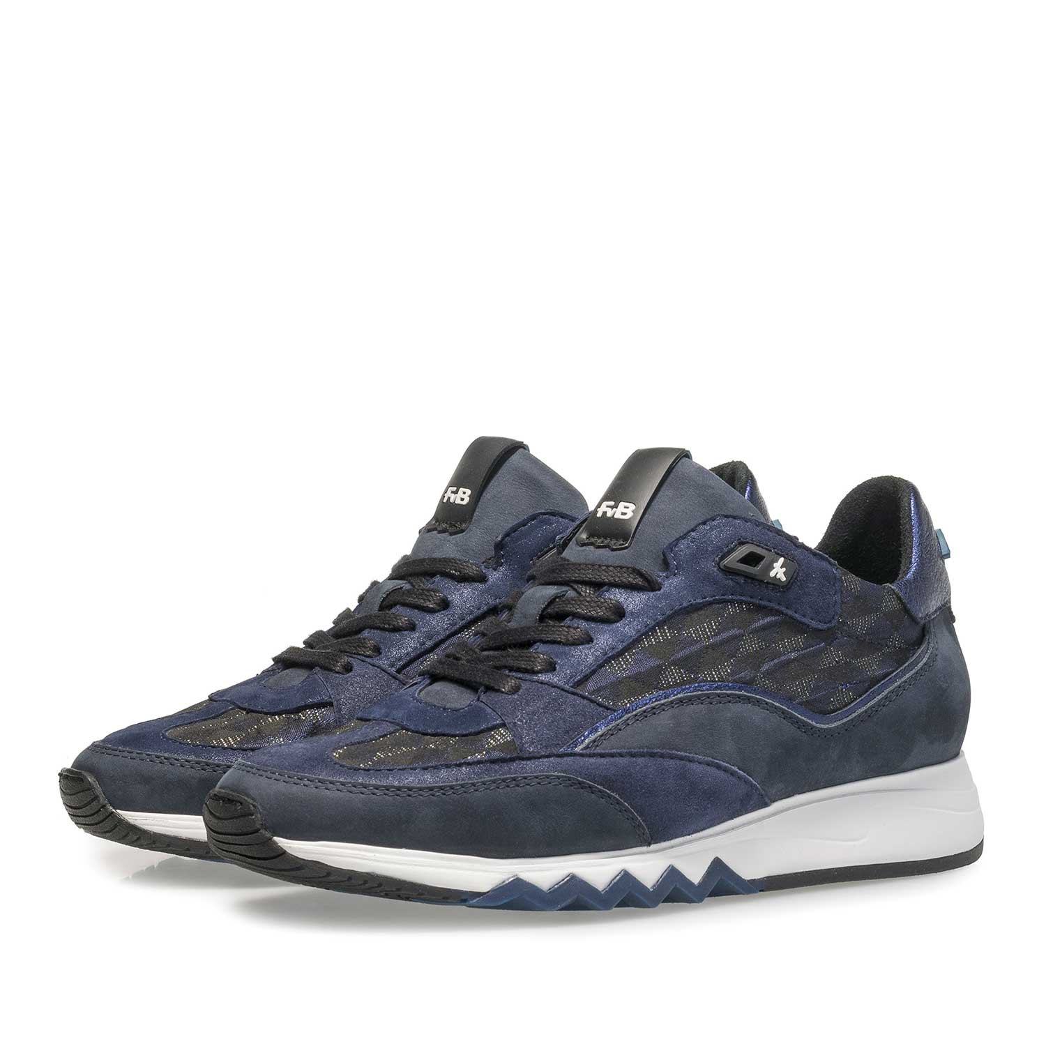 85289/03 - Blauwe suède sneaker met grafische print 85289/03 - Blauwe suède sneaker met grafische print