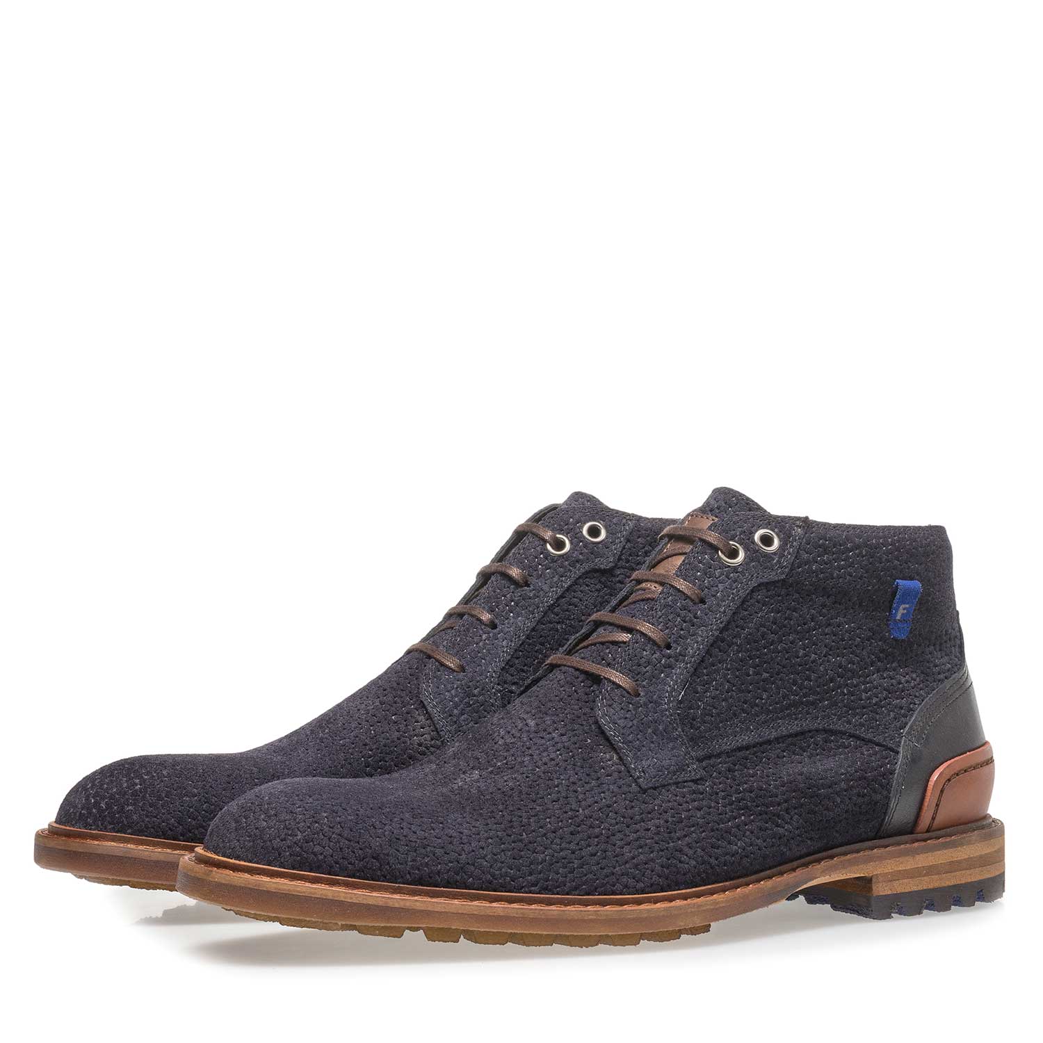 20228/25 - Dark blue printed suede leather lace boot 20228/25 - Dark blue printed suede leather lace boot