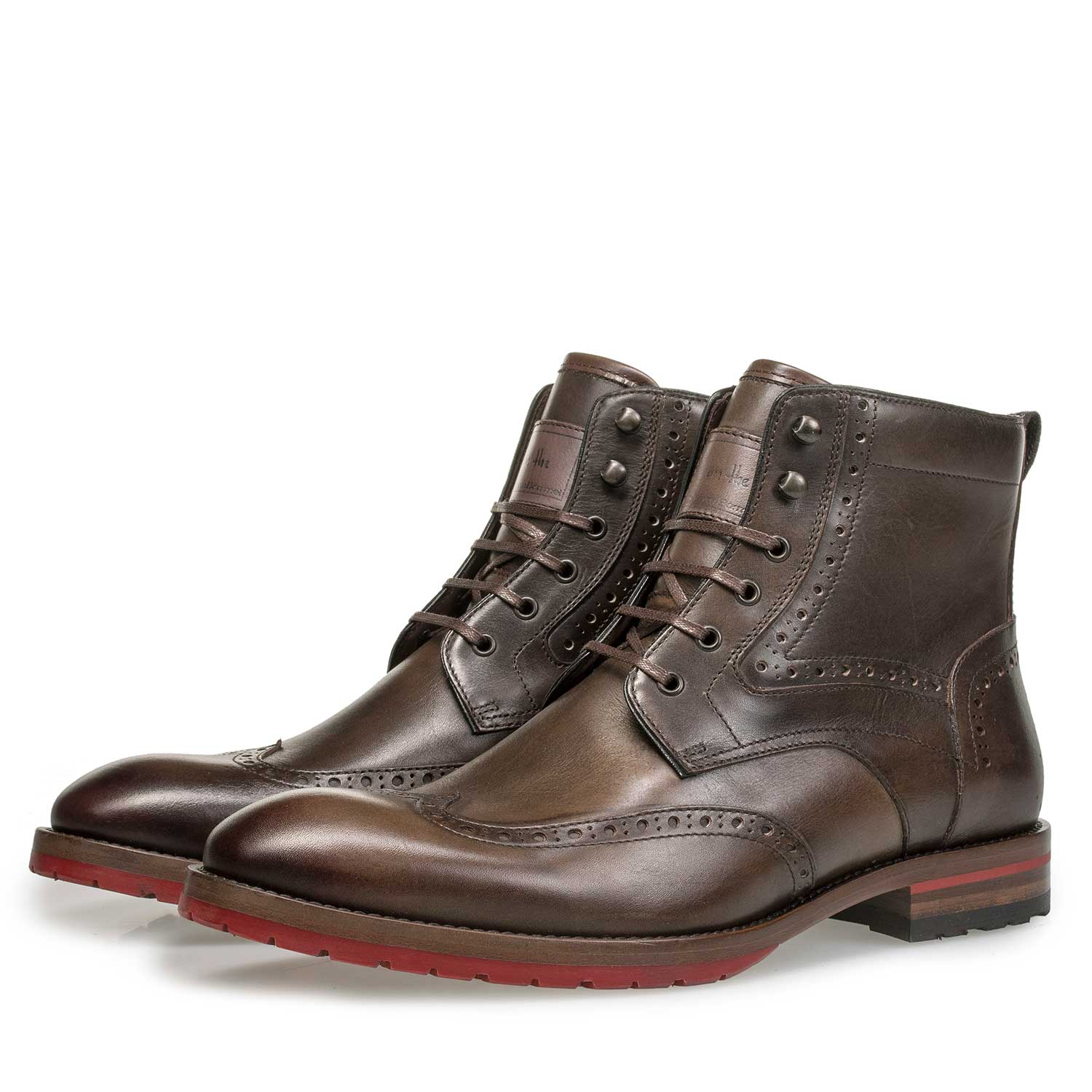 10295/08 - Donkerbruine kalfsleren brogue veterboot 10295/08 - Donkerbruine kalfsleren brogue veterboot