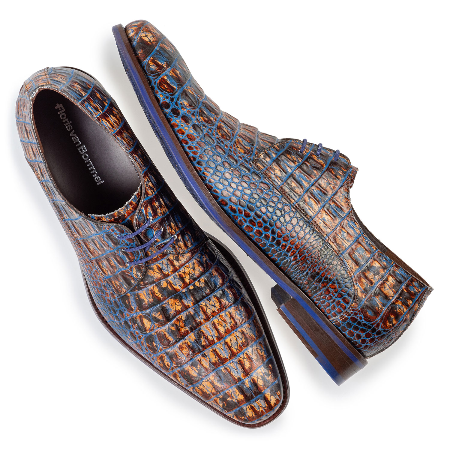 18259/03 - Lace shoe croco print cognac 18259/03 - Lace shoe croco print cognac