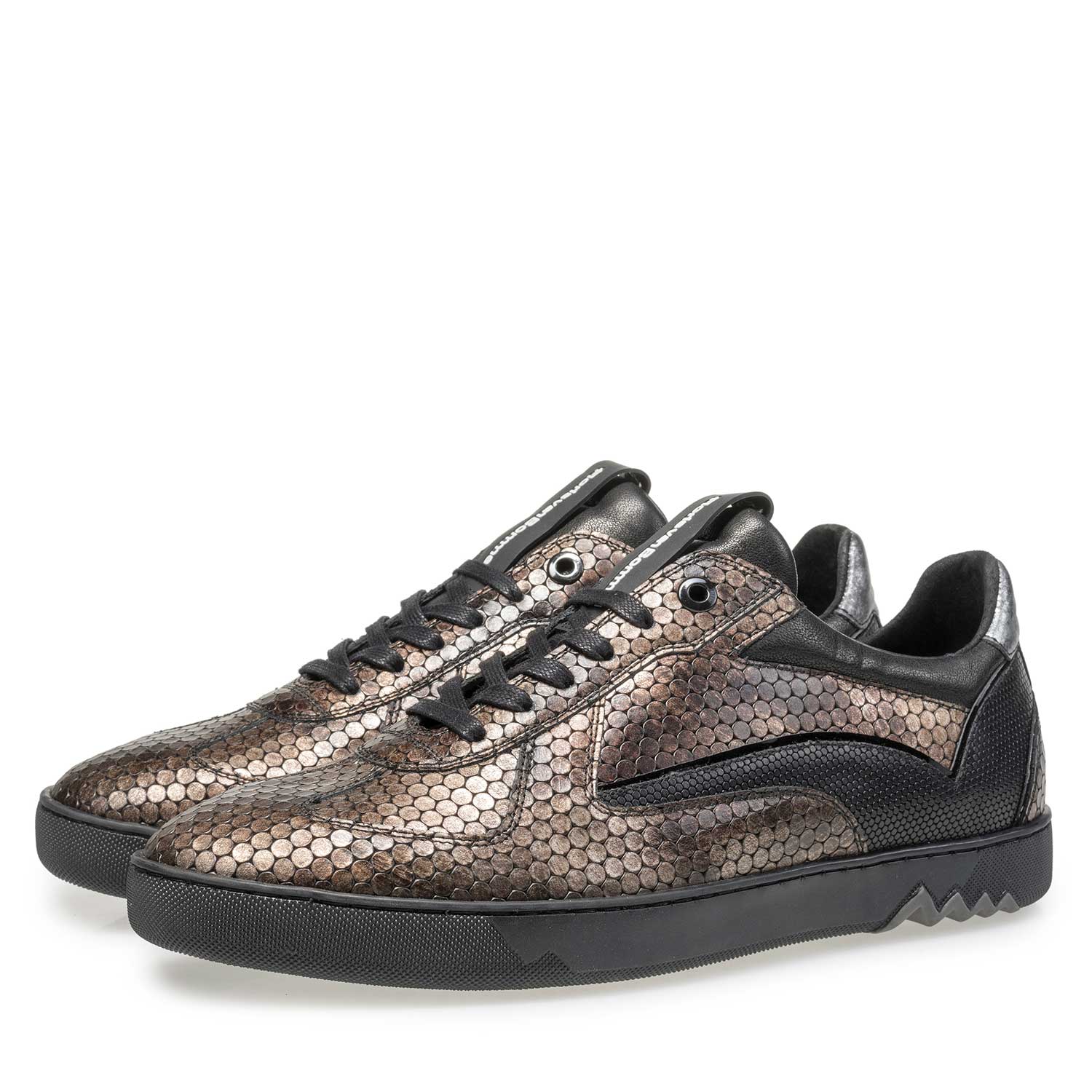 16242/10 - Bruine leren sneaker met metallic print 16242/10 - Bruine leren sneaker met metallic print