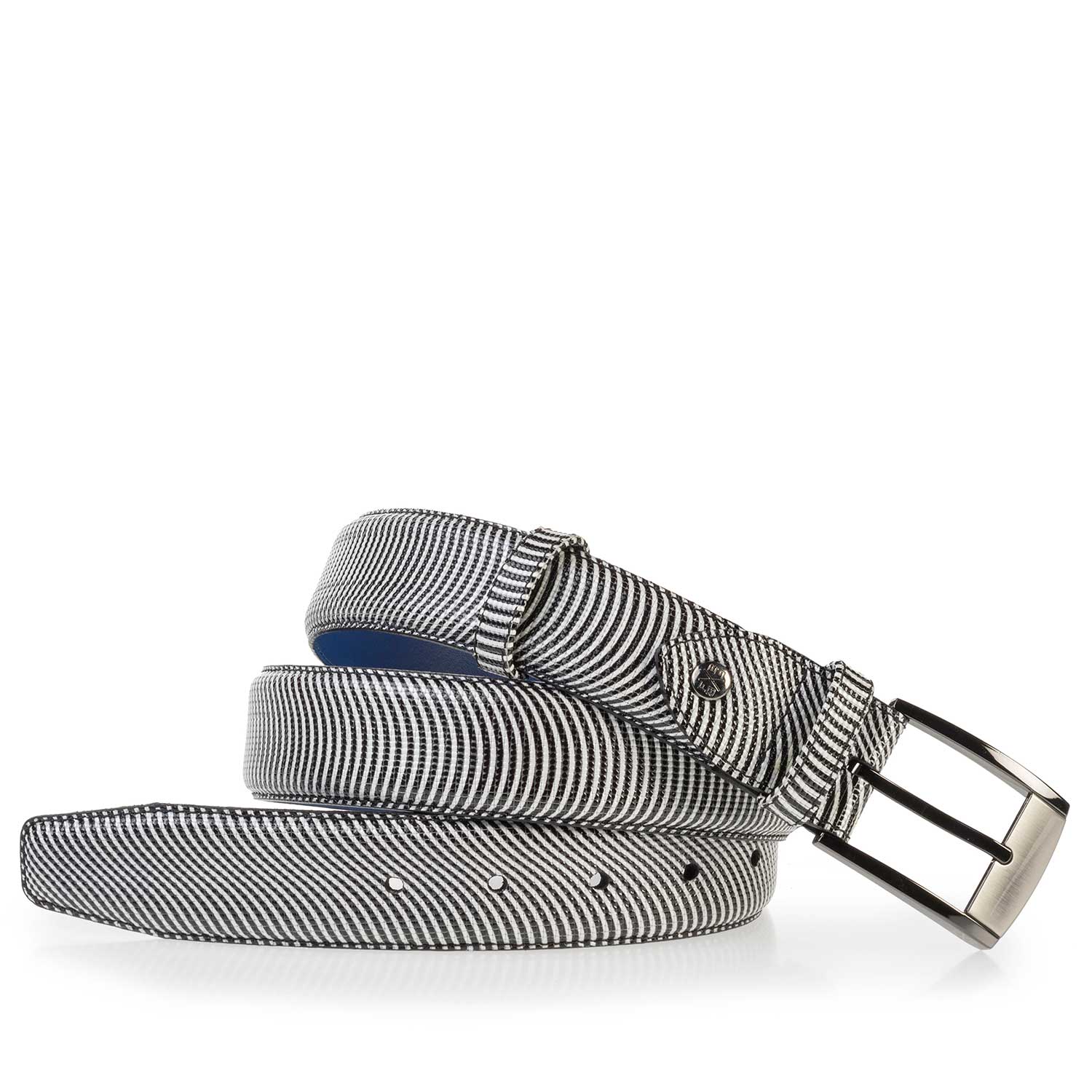 75180/00 - Zwart-witte lakleren riem met dessin 75180/00 - Zwart-witte lakleren riem met dessin