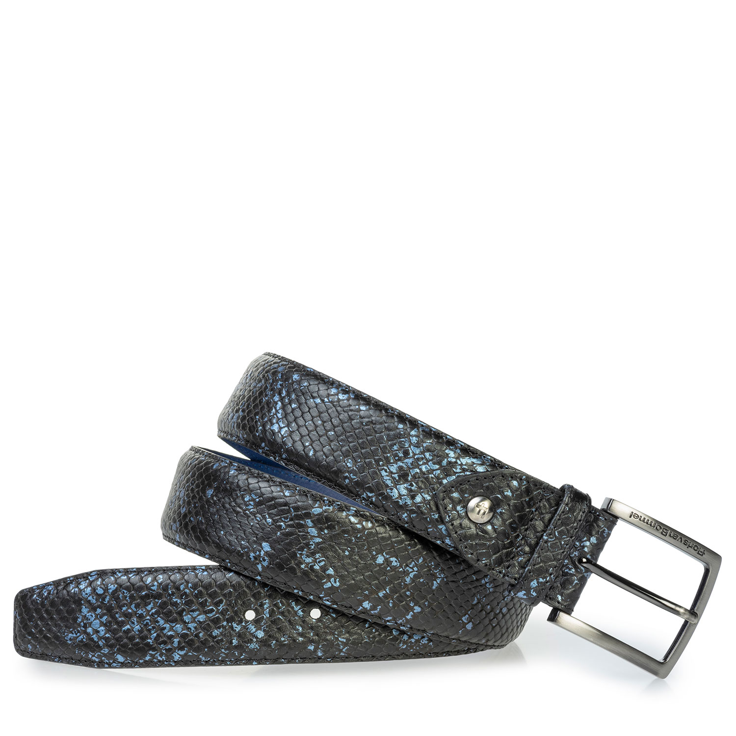 75204/05 - Leren riem met metallicprint blauw 75204/05 - Leren riem met metallicprint blauw