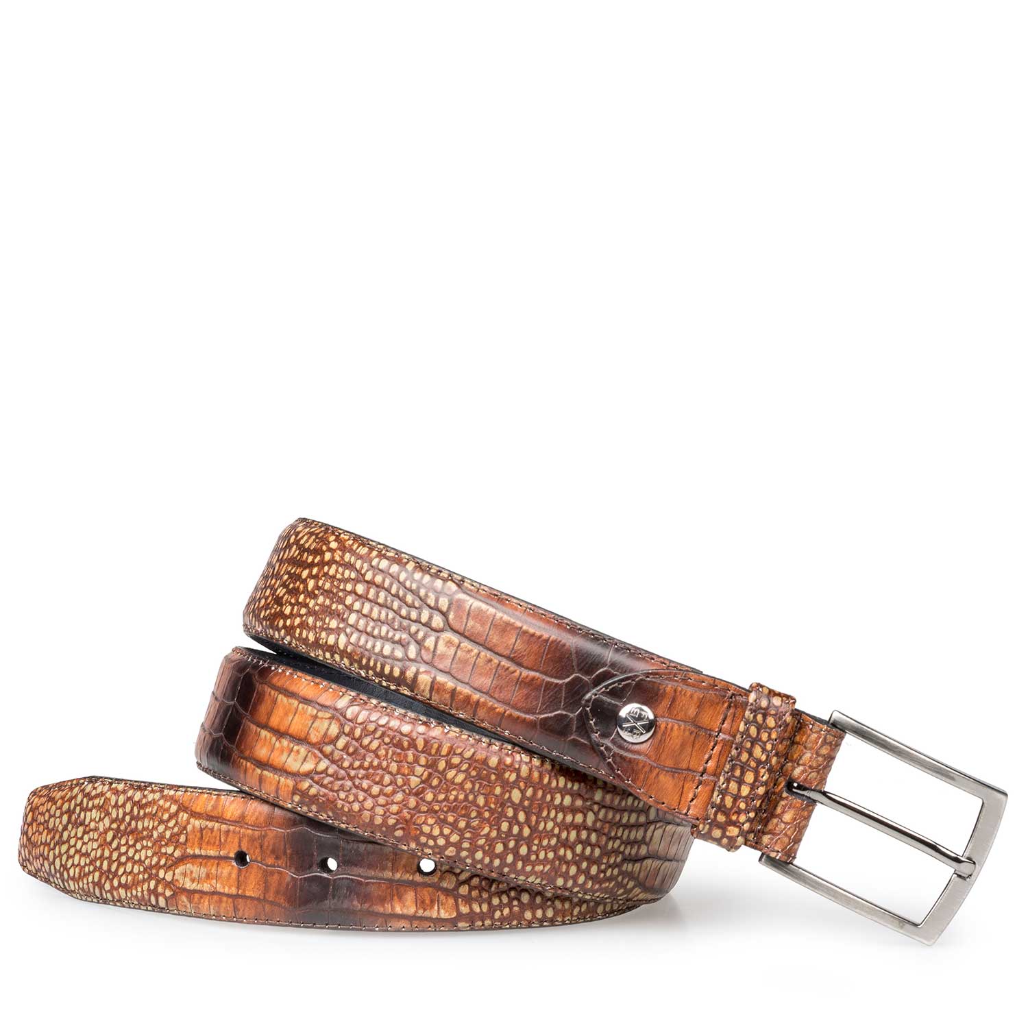 75190/47 - Cognac-coloured calf leather belt with croco print 75190/47 - Cognac-coloured calf leather belt with croco print