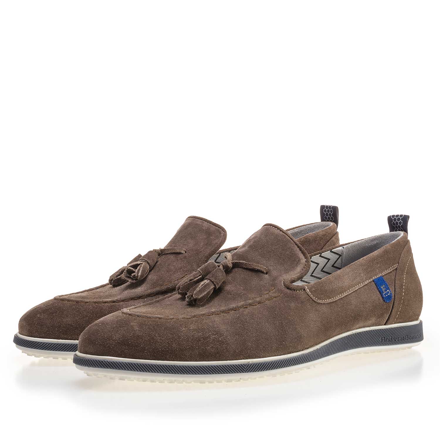 11127/01 - Suède loafer taupe met flosjes 11127/01 - Suède loafer taupe met flosjes