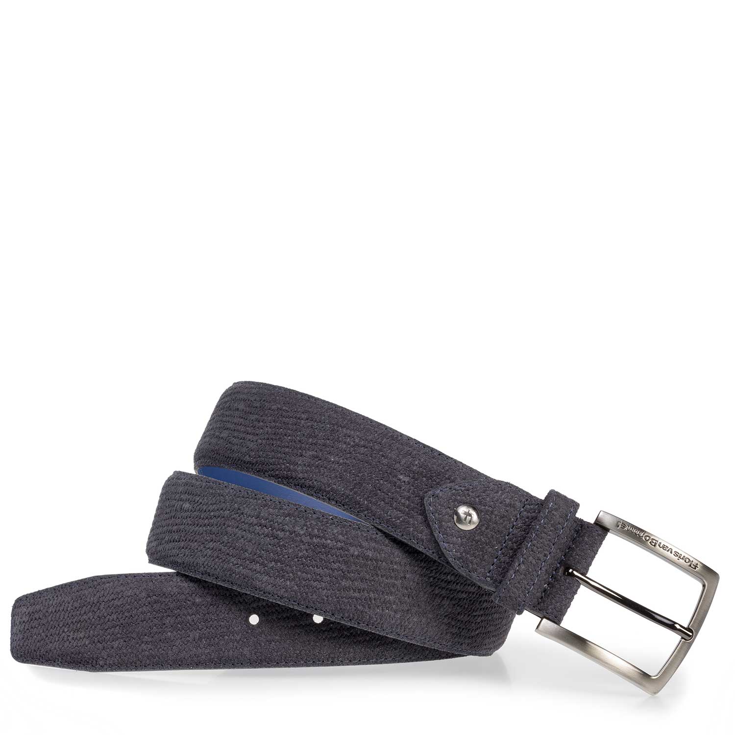 75202/38 - Donkerblauwe suède riem met print 75202/38 - Donkerblauwe suède riem met print