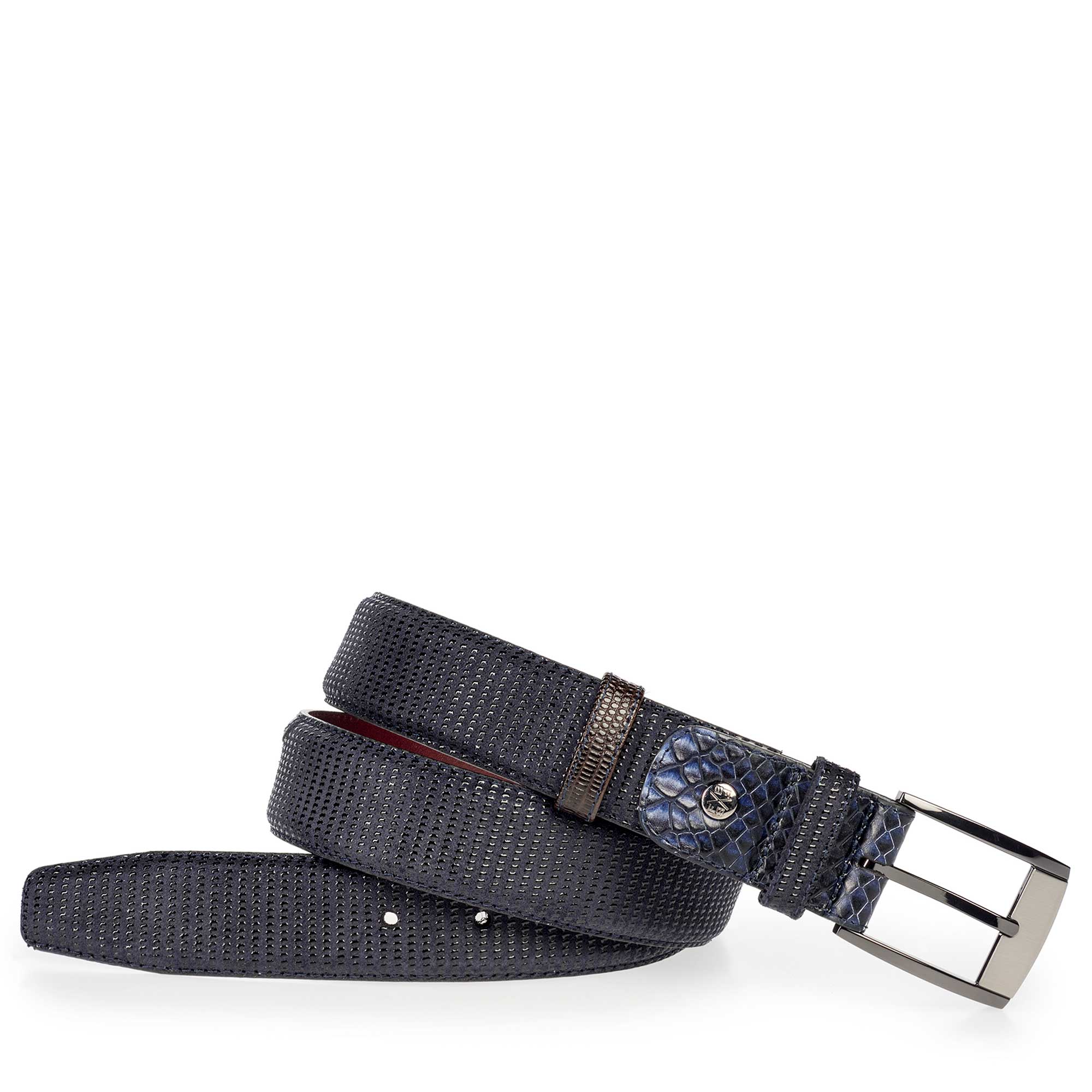75176/04 - Dark blue patterned belt made of suede leather 75176/04 - Dark blue patterned belt made of suede leather