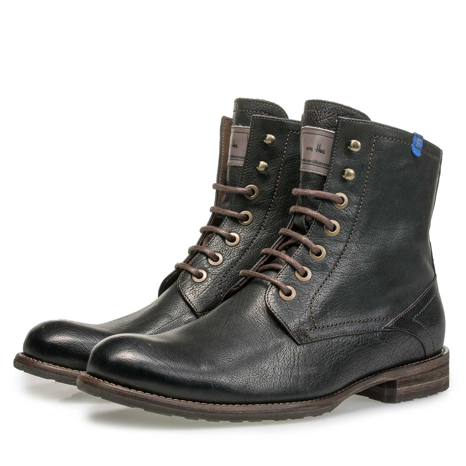 10751/12 - Wol gevoerde veterboot van zwart kalfsleer 10751/12 - Wol gevoerde veterboot van zwart kalfsleer