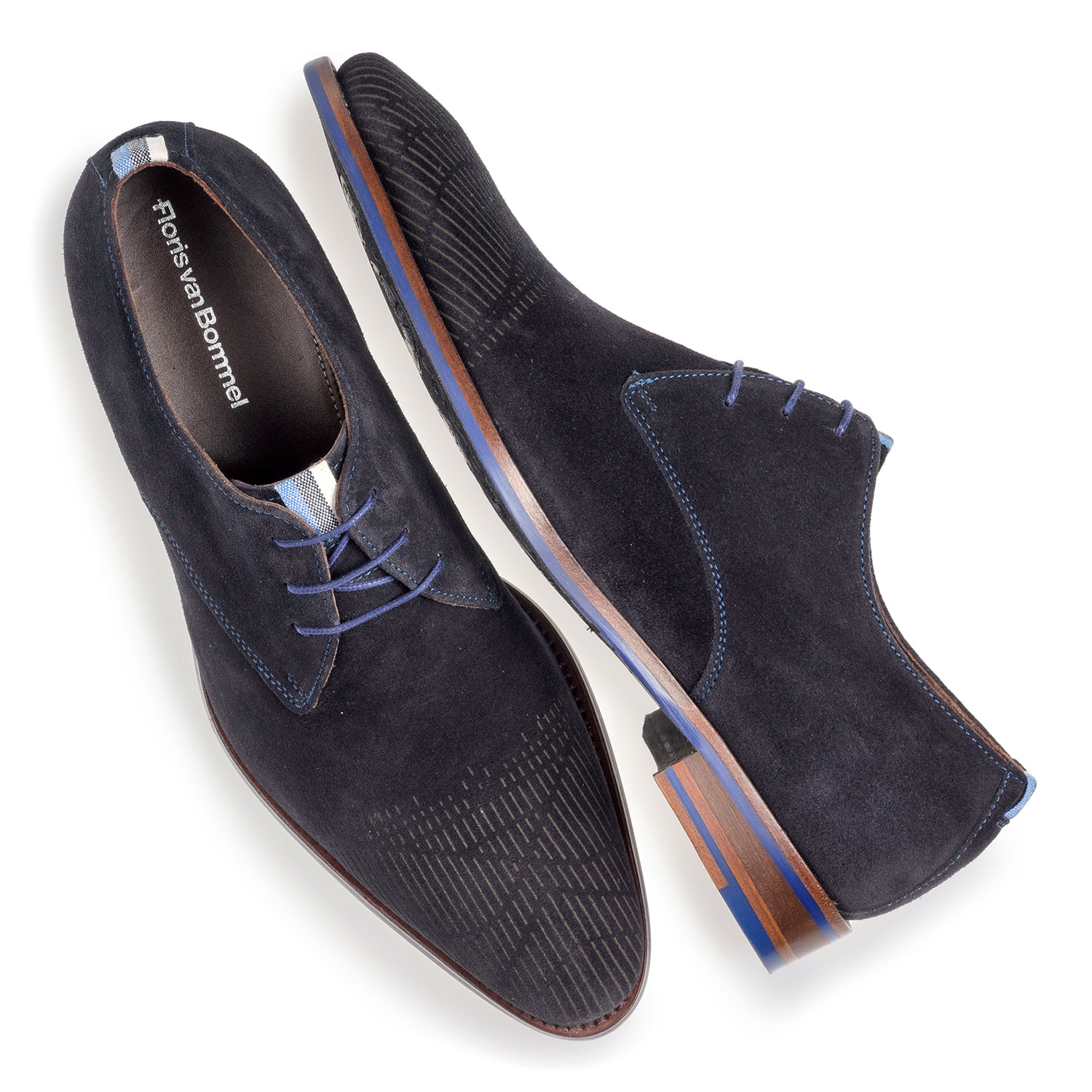 18276/05 - Dark blue suede leather lace shoe with laser print 18276/05 - Dark blue suede leather lace shoe with laser print