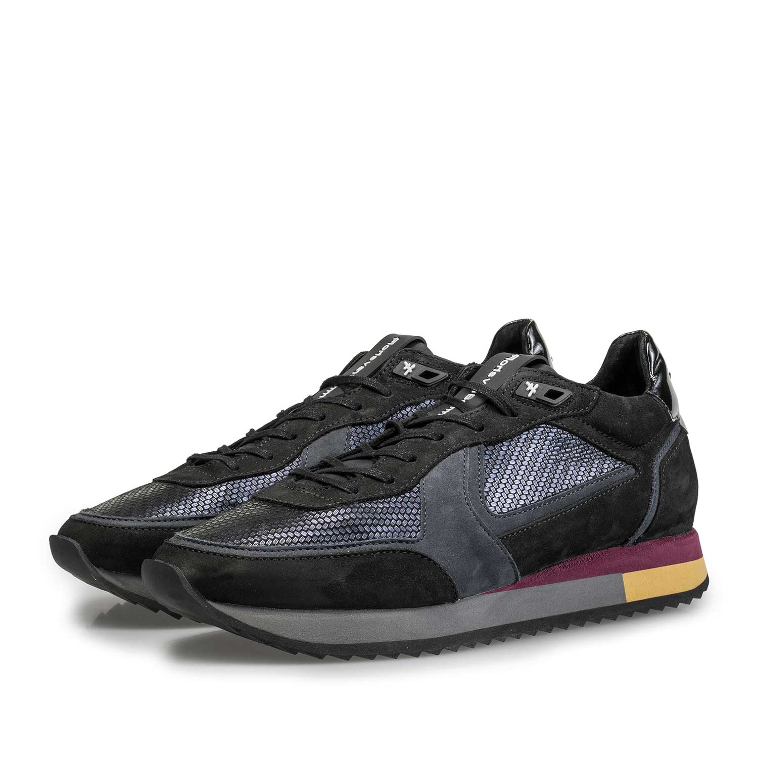 85257/01 - Blauwe leren sneaker met metallicprint 85257/01 - Blauwe leren sneaker met metallicprint