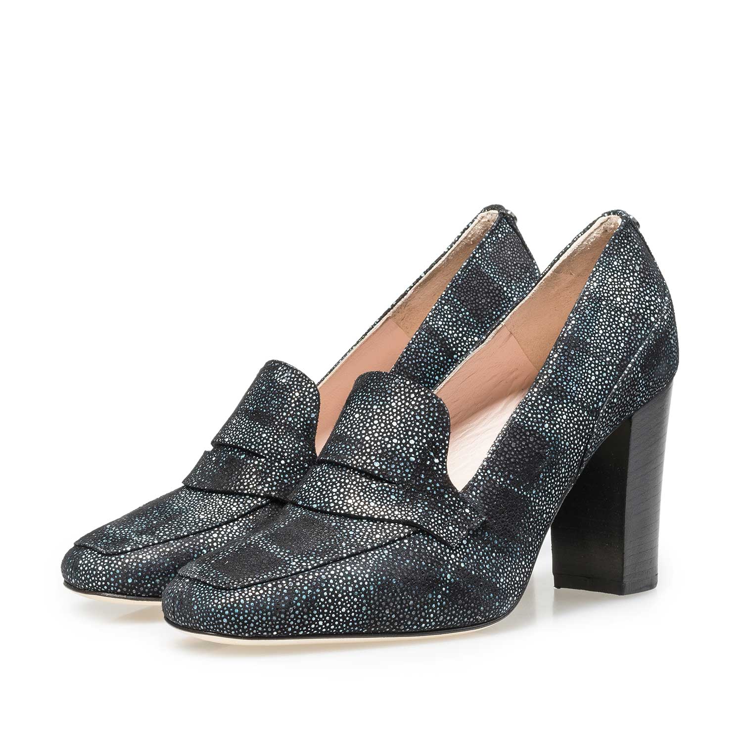 85505/03 - Leren pump met zwartblauwe ruit 85505/03 - Leren pump met zwartblauwe ruit