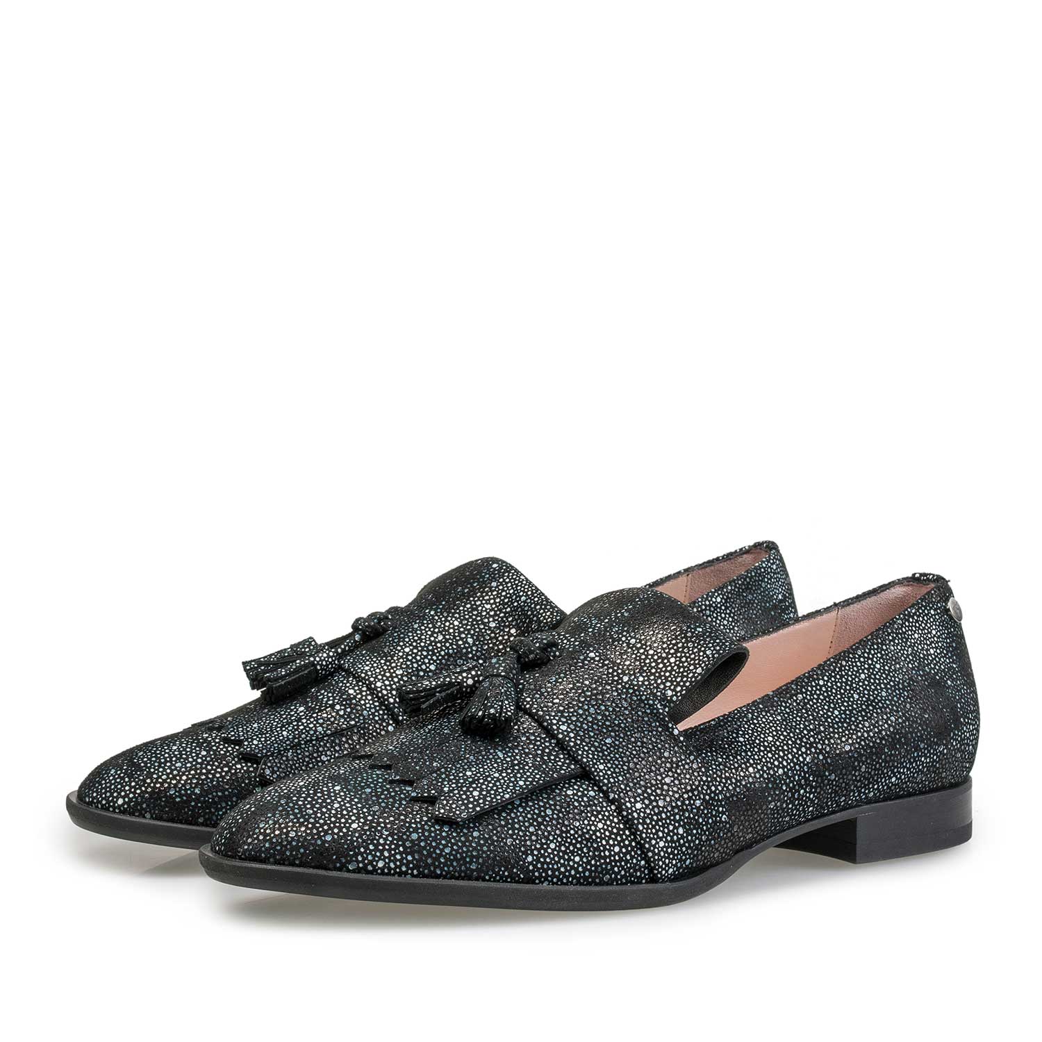 85401/00 - Black and blue leather loafer with check pattern 85401/00 - Black and blue leather loafer with check pattern