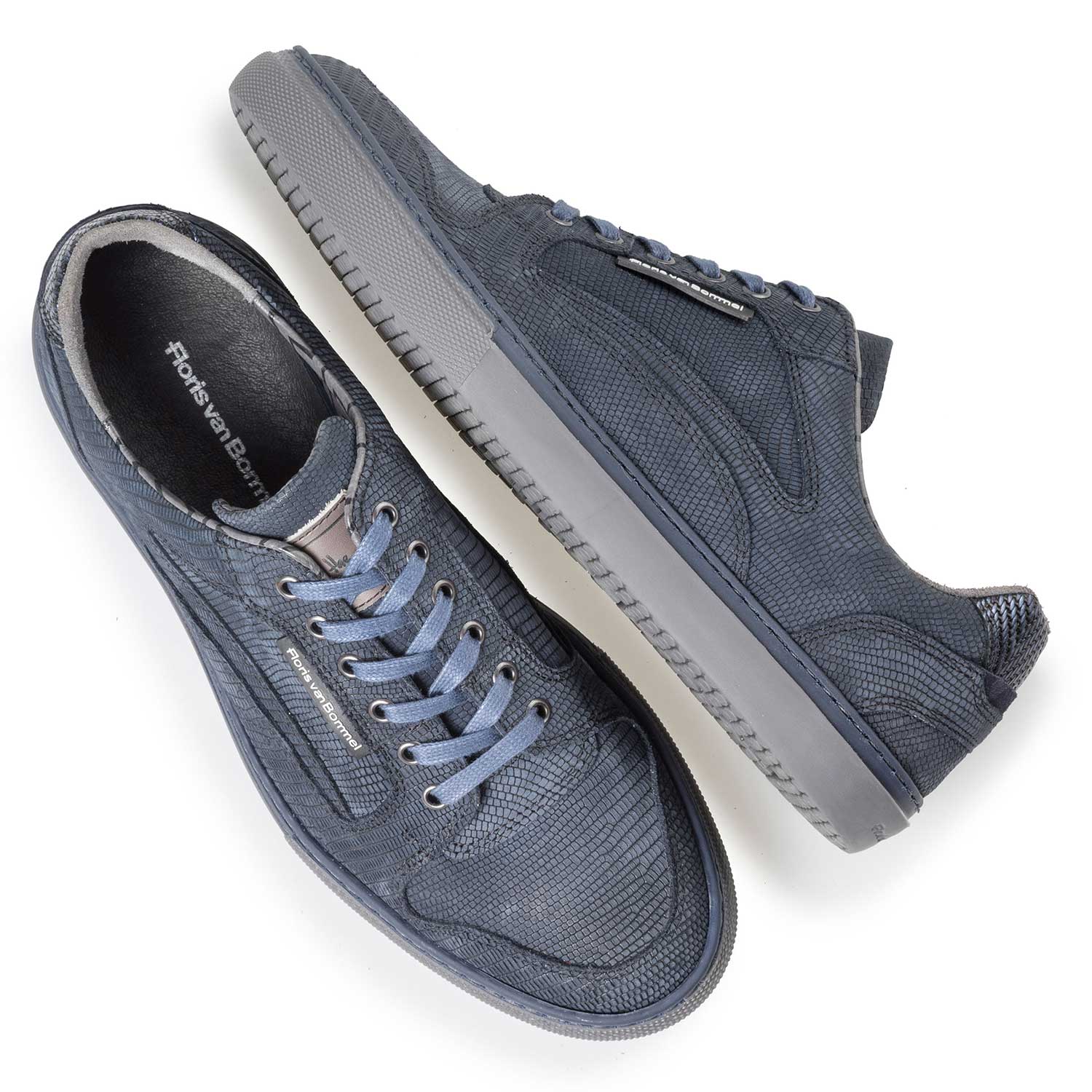 14279/03 - Blue lizard print nubuck leather sneaker 14279/03 - Blue lizard print nubuck leather sneaker