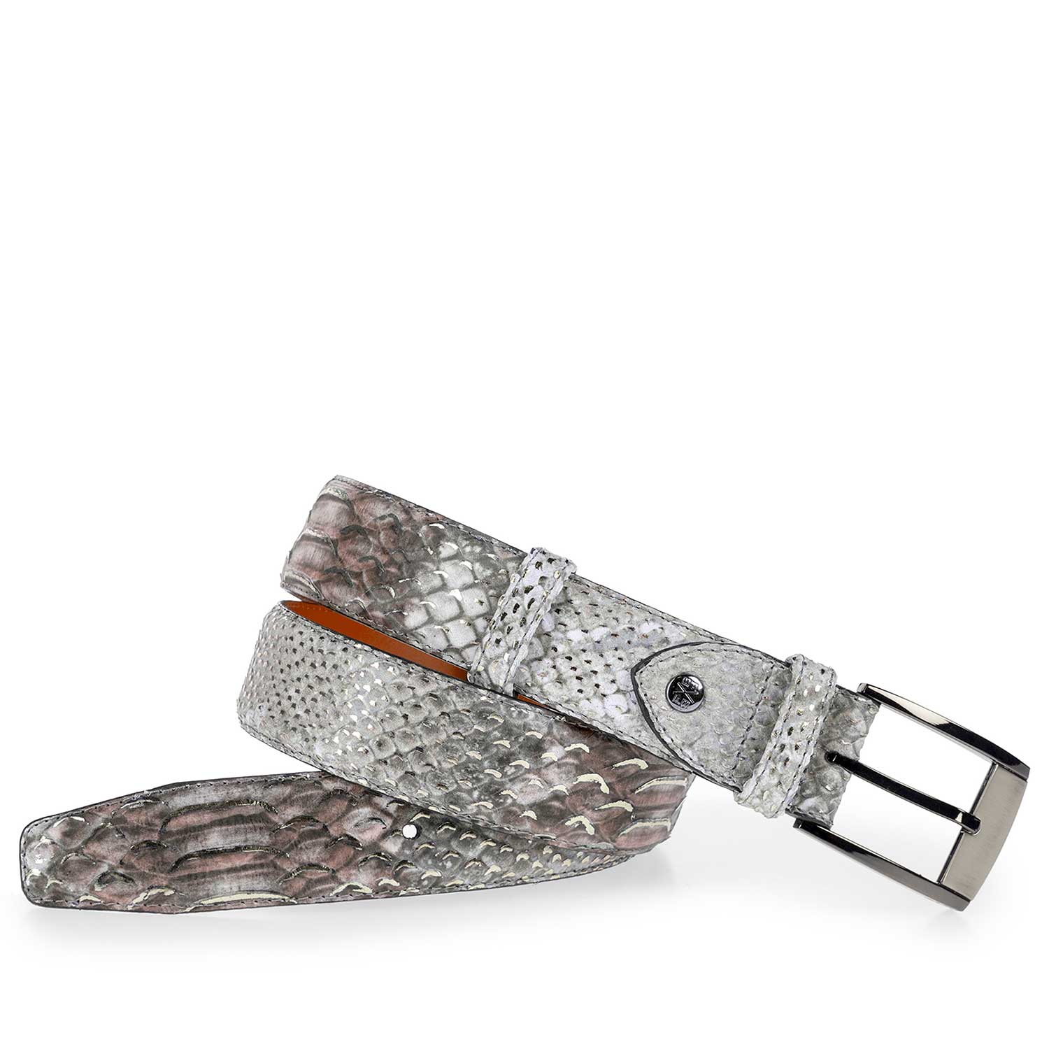 75180/37 - Premium taupe riem van leer met snakeprint 75180/37 - Premium taupe riem van leer met snakeprint