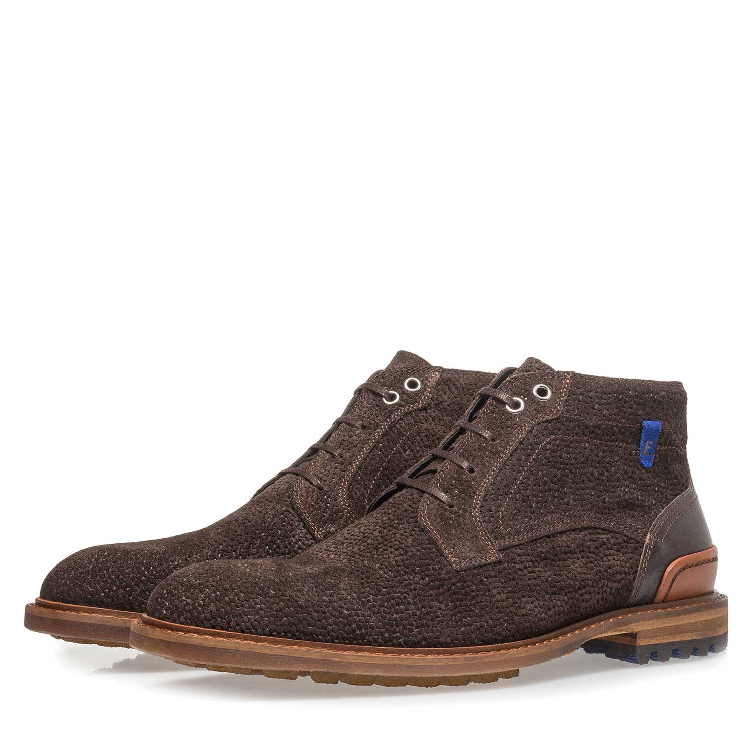 20228/29 - Donkerbruine suède veterboot met print 20228/29 - Donkerbruine suède veterboot met print