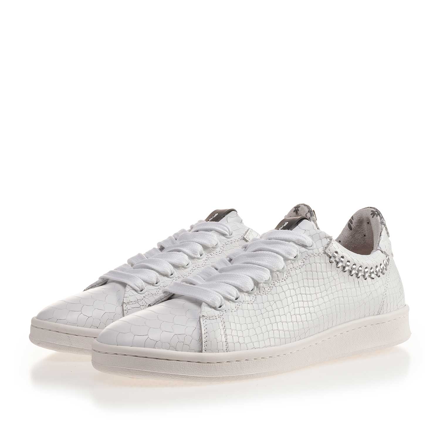 85251/00 - Witte leren sneaker met snakeprint 85251/00 - Witte leren sneaker met snakeprint