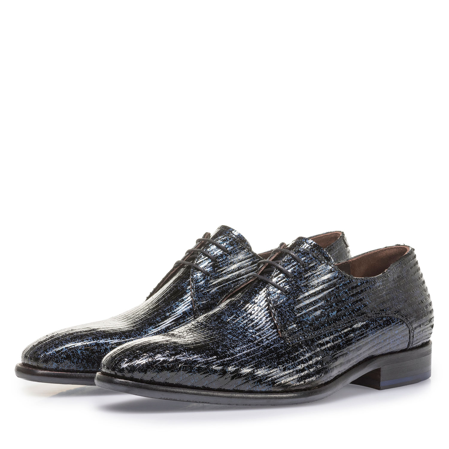 18146/10 - Blauwe lakleren veterschoen met print 18146/10 - Blauwe lakleren veterschoen met print