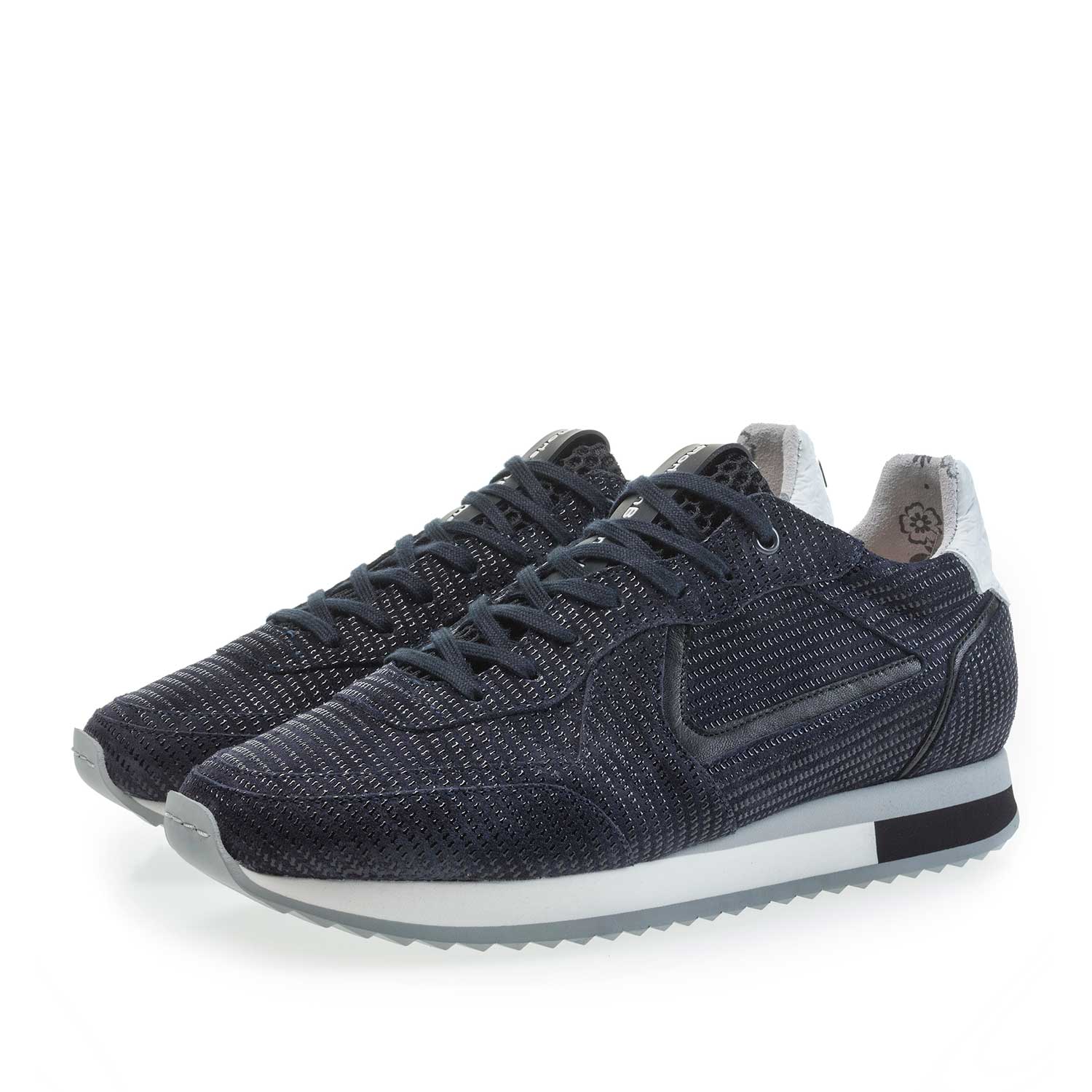 85232/02 - Donkerblauwe kalfssuède sneaker met print 85232/02 - Donkerblauwe kalfssuède sneaker met print