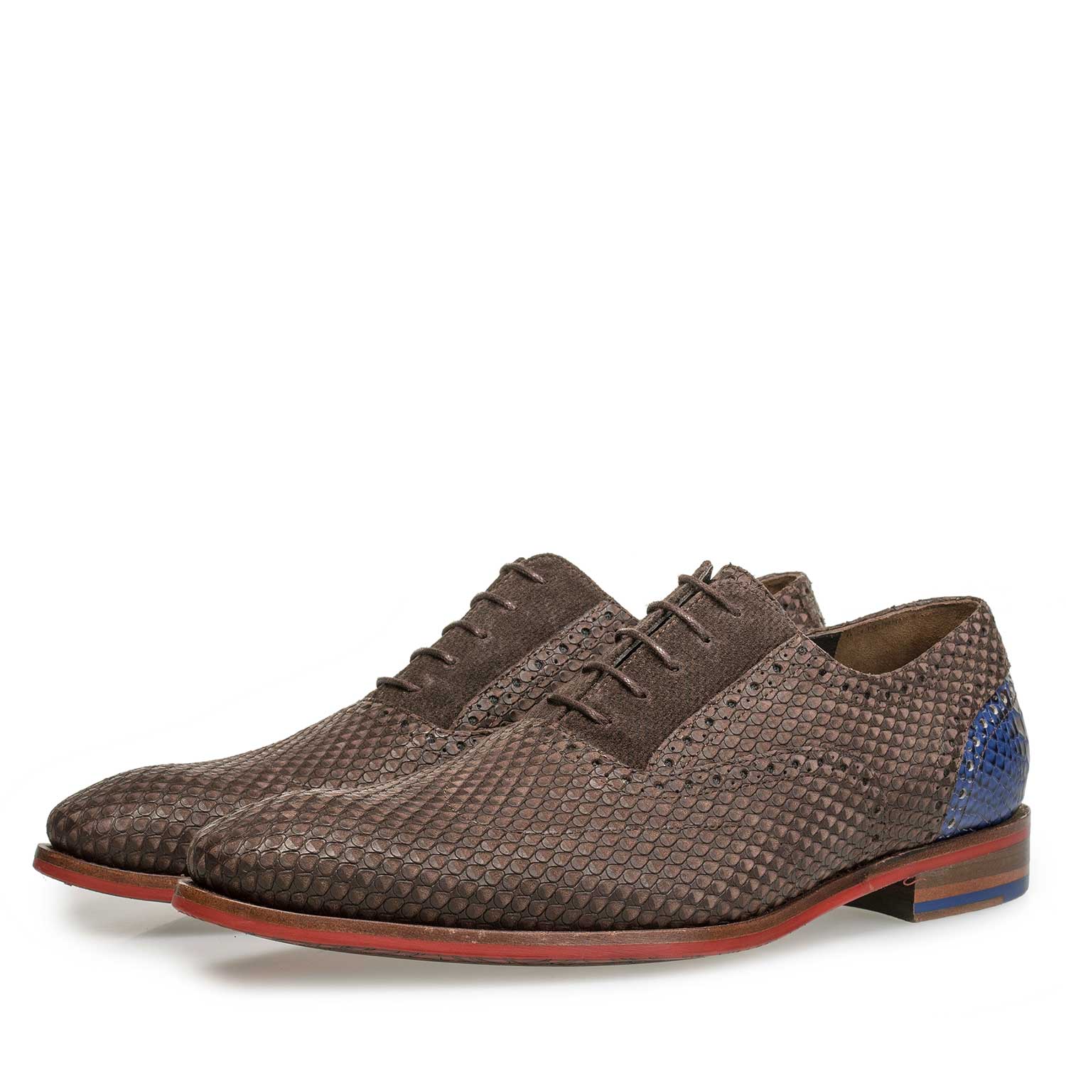 19119/00 - Brown nubuck leather lace shoe with snake print 19119/00 - Brown nubuck leather lace shoe with snake print