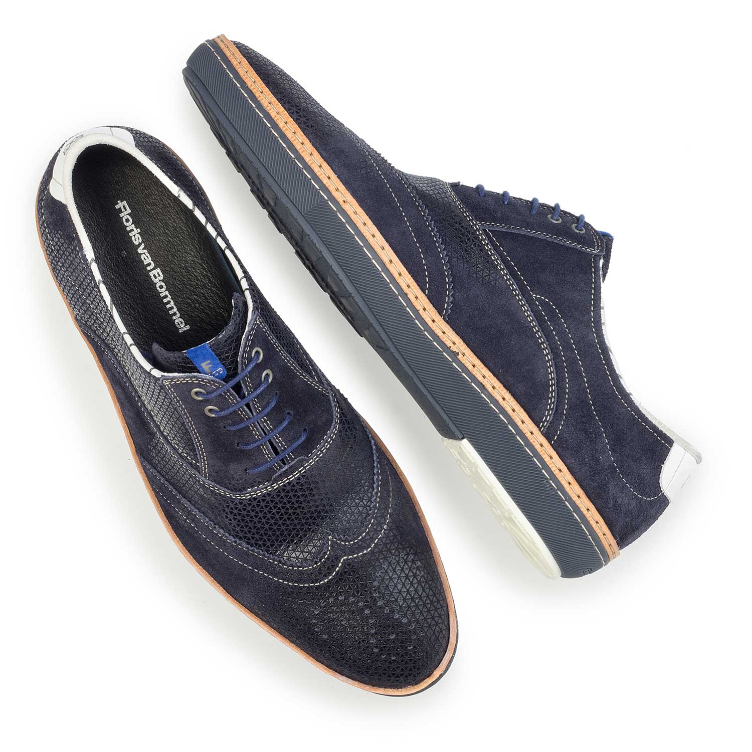 19072/01 - Dark blue brogue suede leather sneaker 19072/01 - Dark blue brogue suede leather sneaker