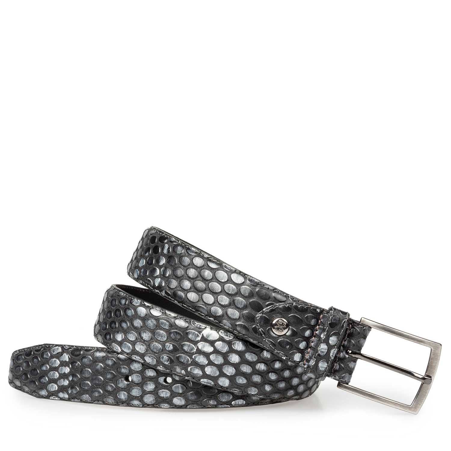 75190/13 - Zilveren leren riem met print 75190/13 - Zilveren leren riem met print