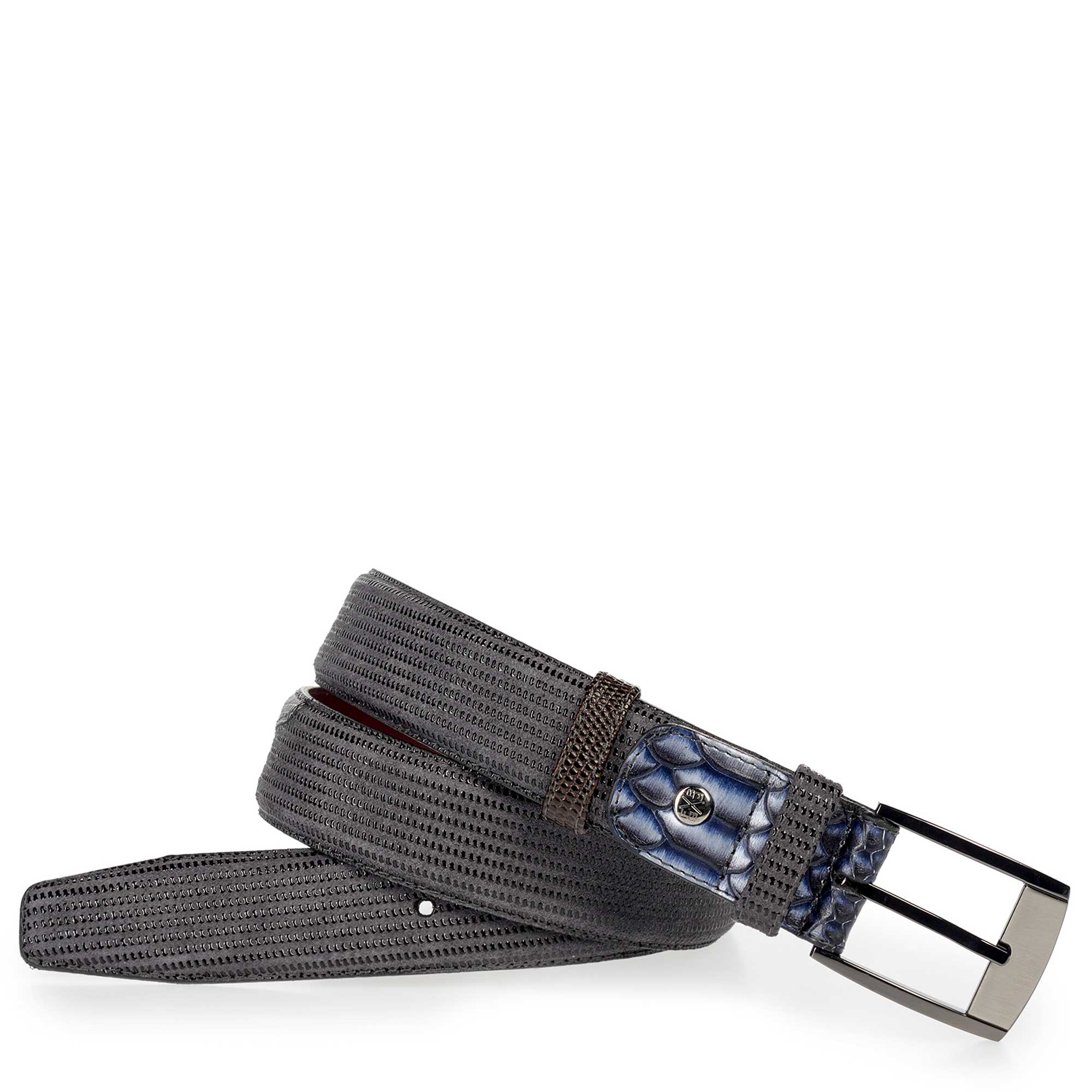 75176/00 - Dark grey suede leather belt with pattern 75176/00 - Dark grey suede leather belt with pattern