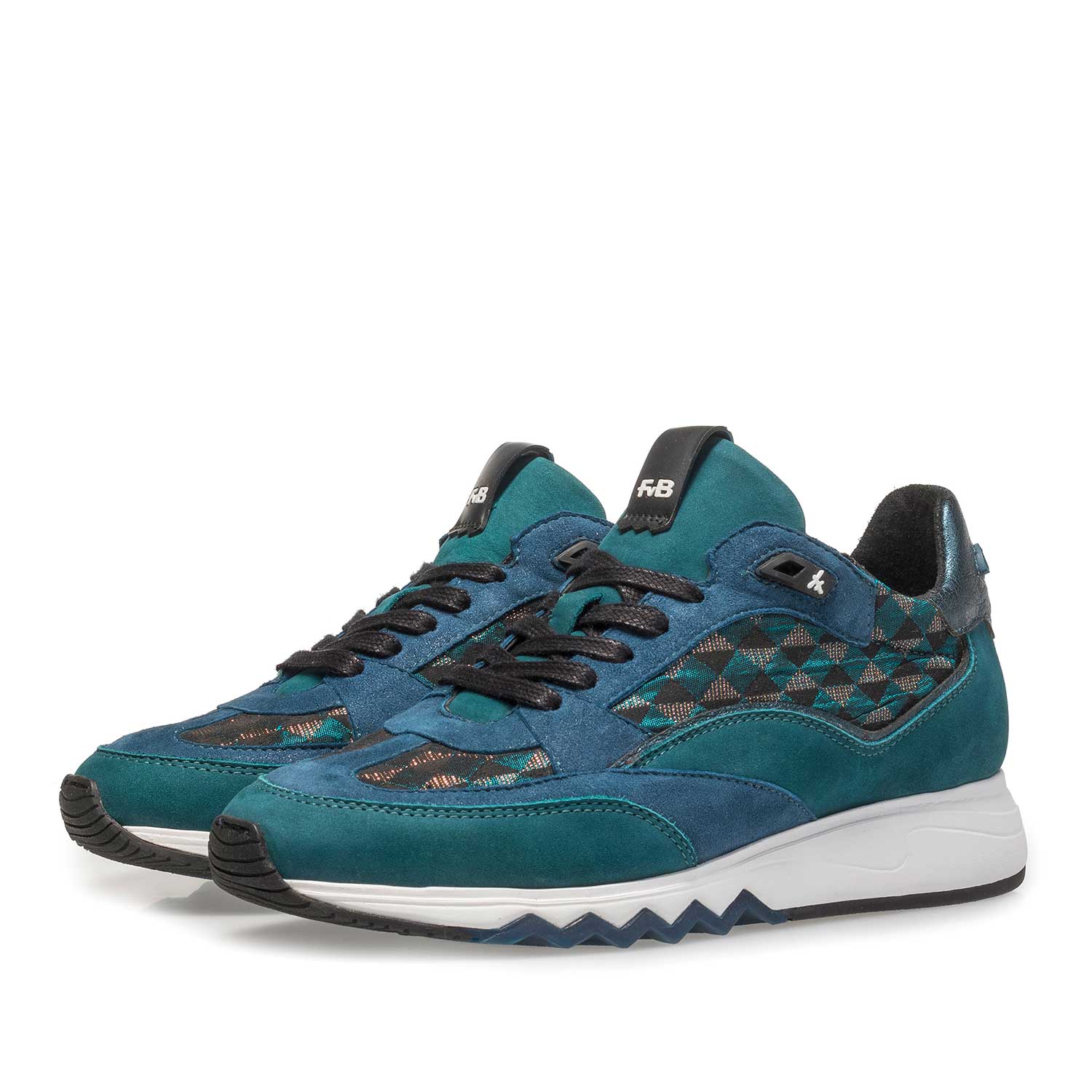 85289/02 - Groene suède sneaker met grafische print 85289/02 - Groene suède sneaker met grafische print