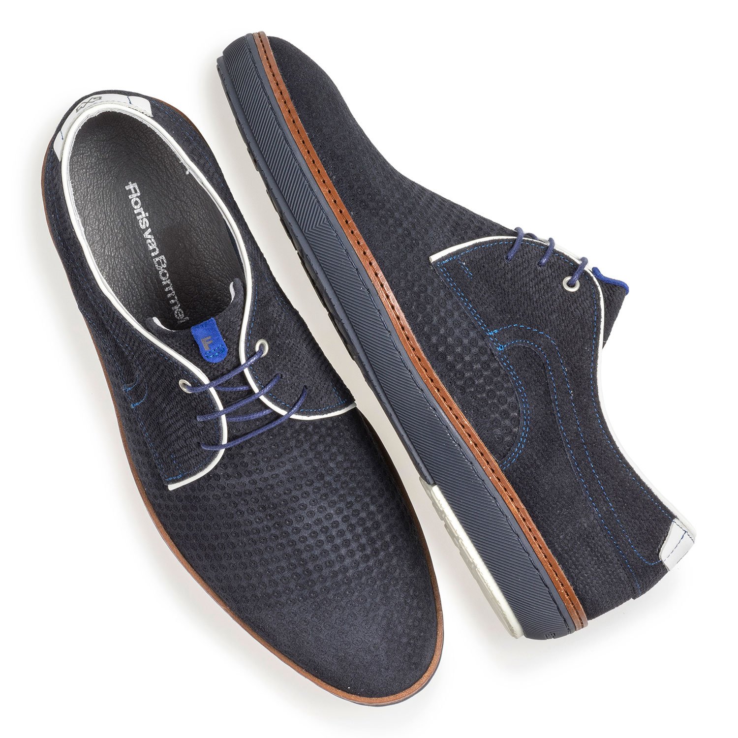 14020/36 - Blue suede leather lace shoe with print 14020/36 - Blue suede leather lace shoe with print